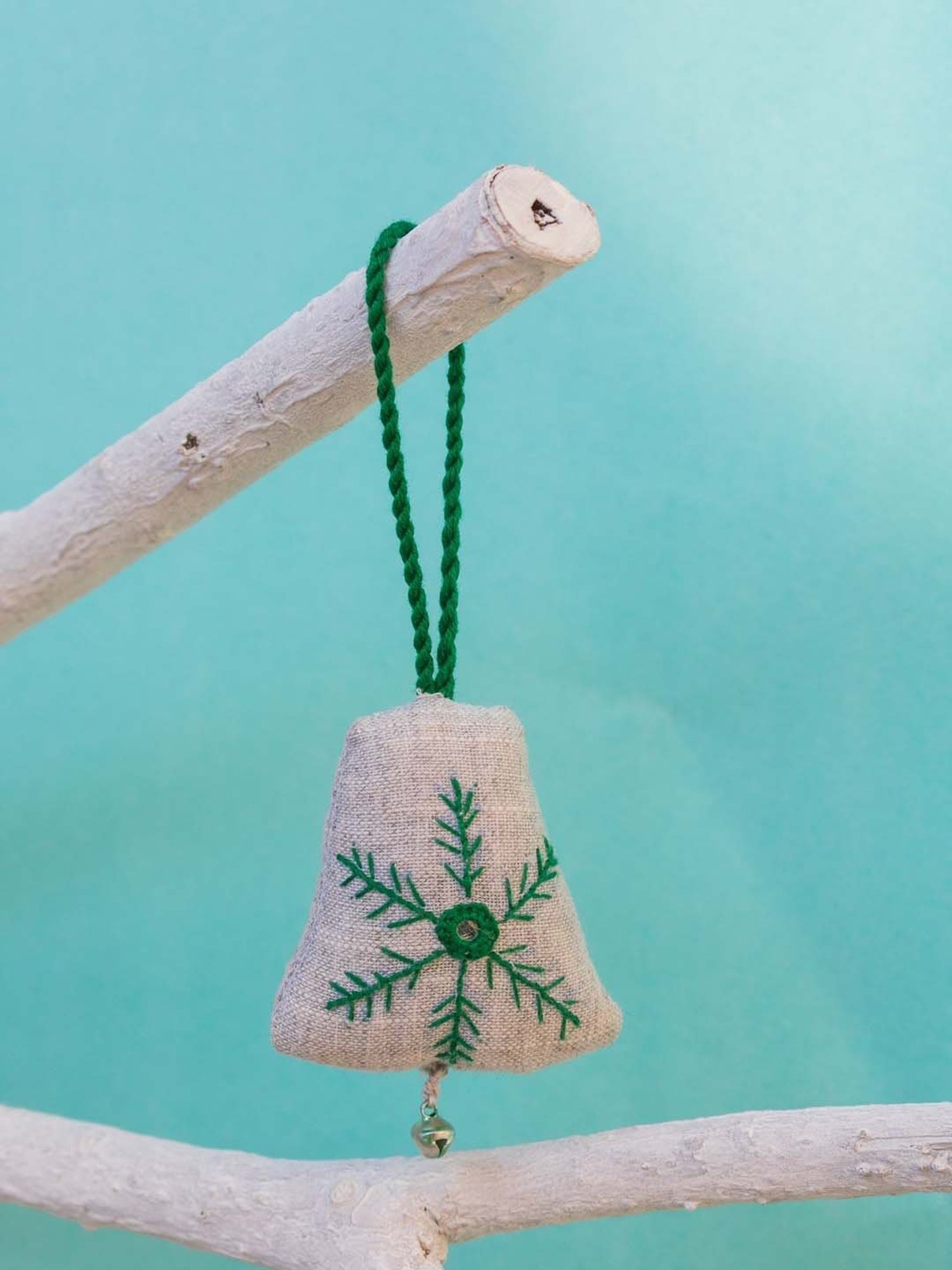 Okhai Grey & Geen Cotton Rudolph Hand Embroidered Bell - Set of 1