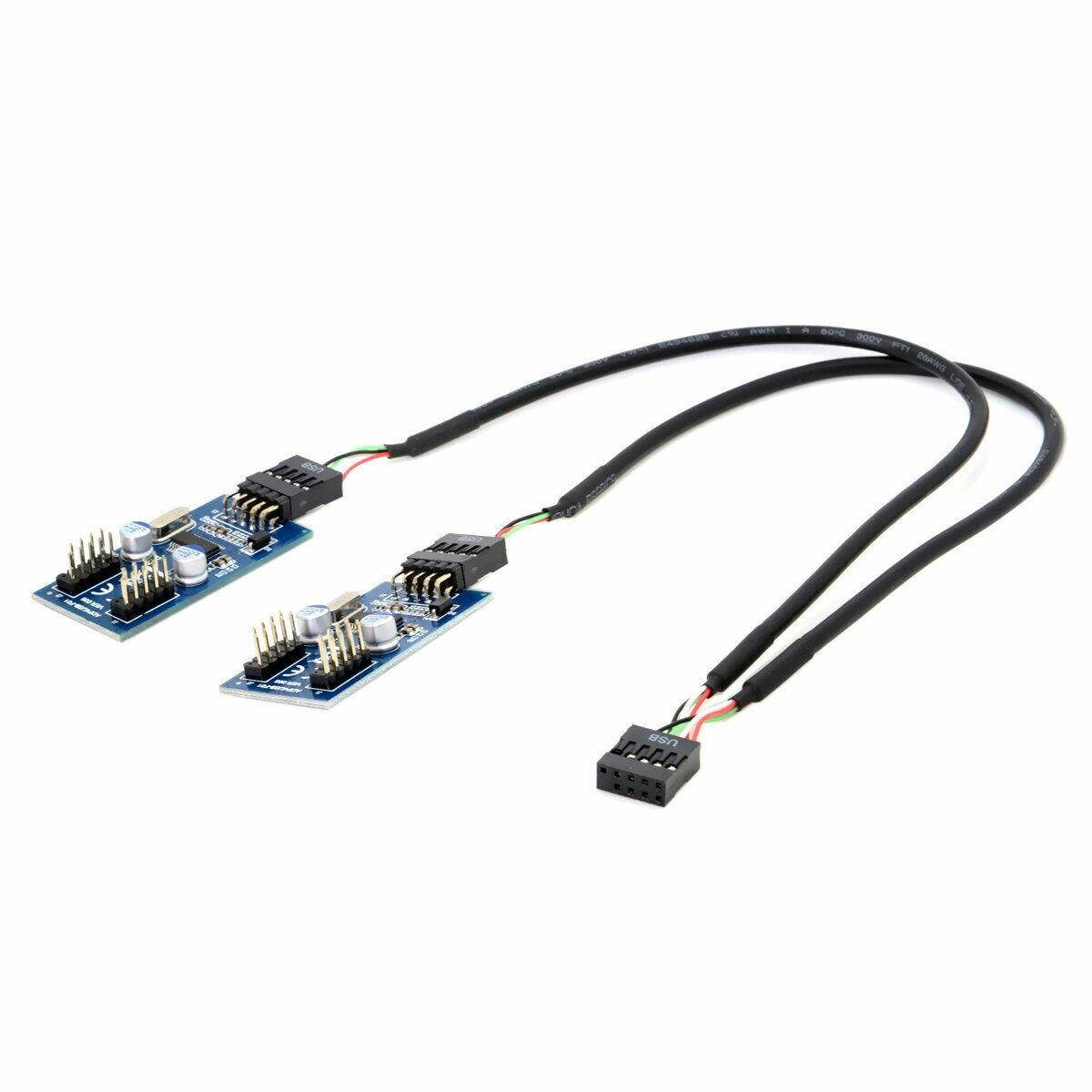 Motherboard USB 2.0  9Pin Internal Header Male to 4x 9Pin Header Male HUB 1-to-4 Splitter Converter PCB Board Adapter with 30cm Extension Cable