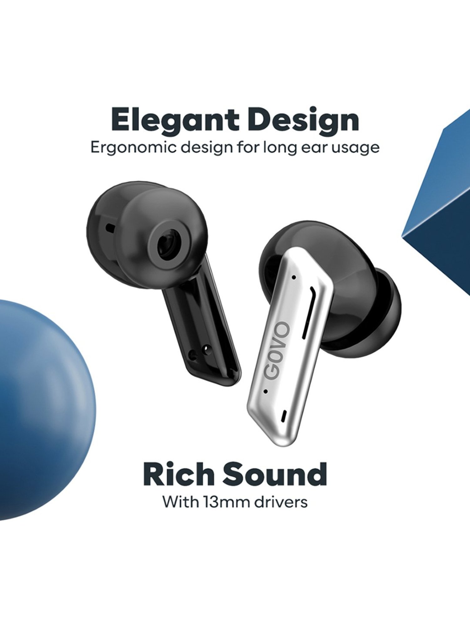 GOVO GoBuds 577 In Ear BT Earbuds with ENC & 52H Battery Life (Silver/Black, True Wireless)