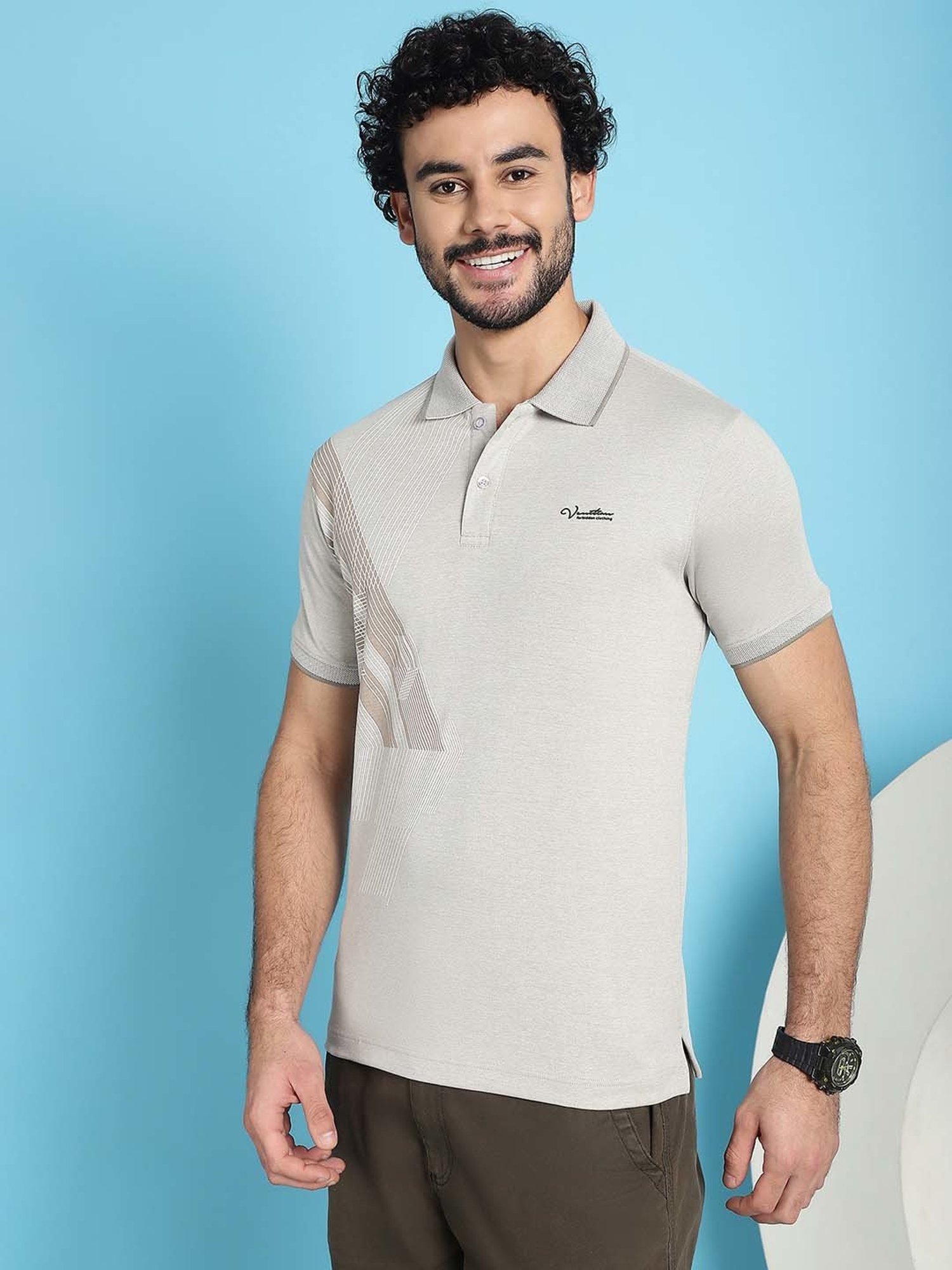 Venitian- Forbidden Clothing Grey Slim Fit Printed Polo T-Shirt