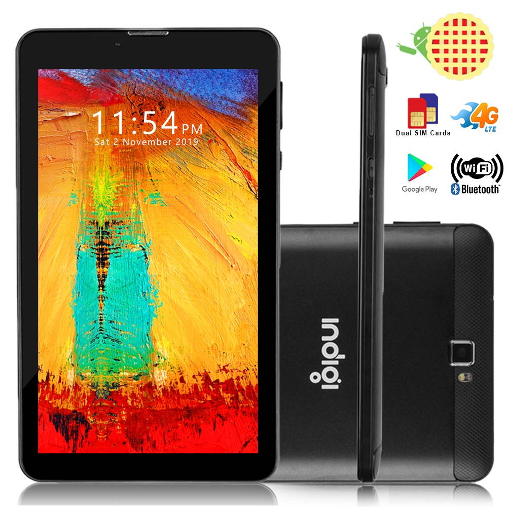 Indigi 7" Android 9.0 Pie Black 4G LTE Tablet PC Smartphone 2-in-1 Unlocked - Free Bluetooth Headset
