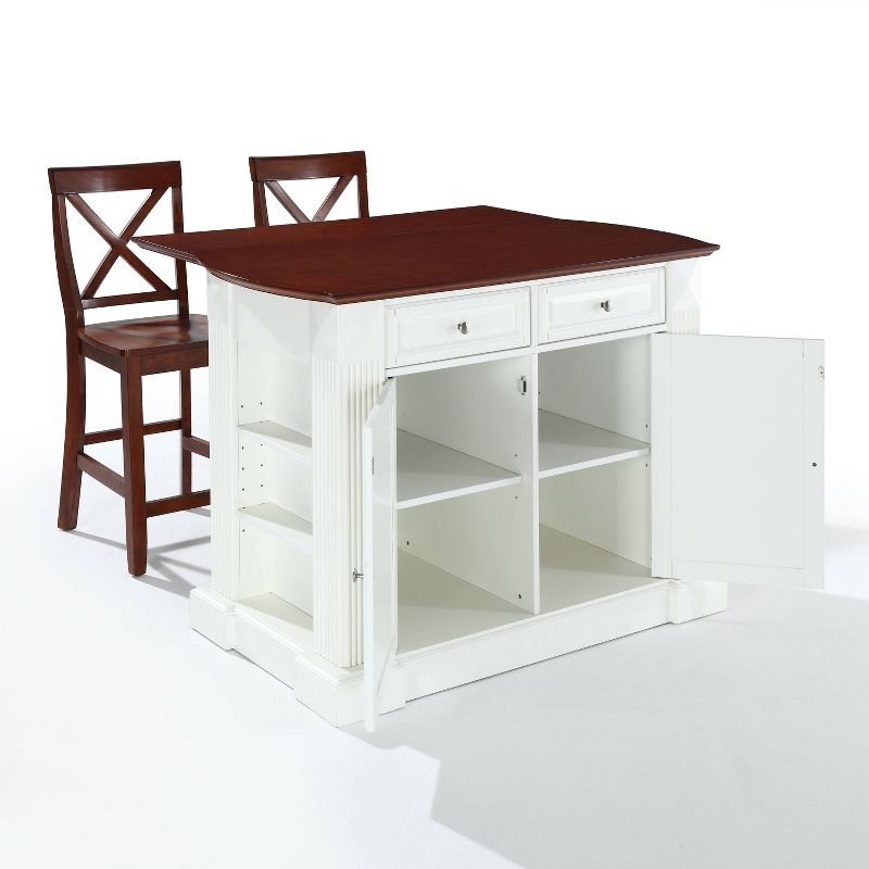 Coventry Drop Leaf Top Kitchen Island with 2 X-Back Stools White - Crosley