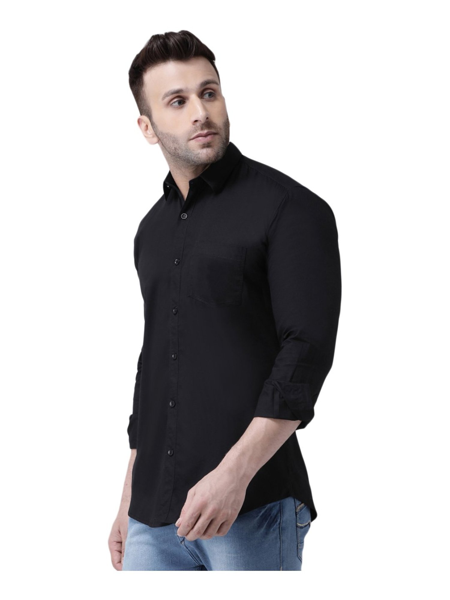Hang Up Black Cotton Slim Fit Shirt
