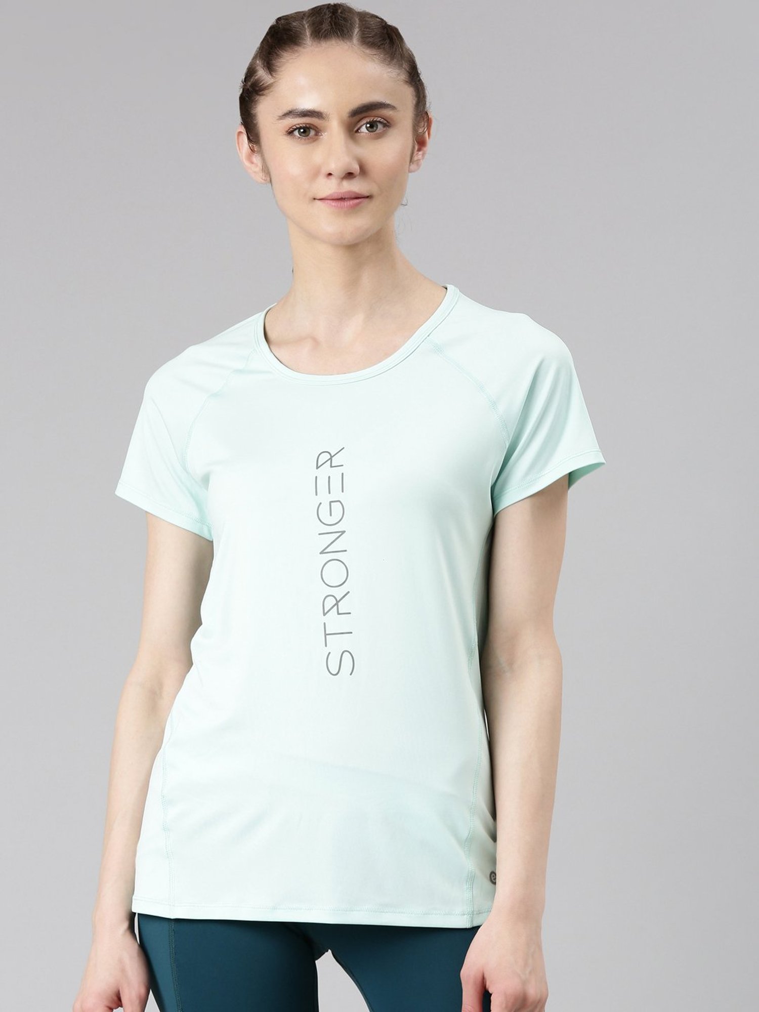 Enamor Sky Blue Graphic Print Sports T-Shirt