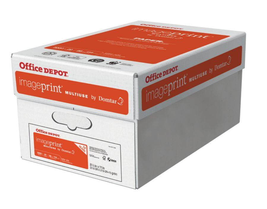 Office Depot ImagePrint FSC Certified Multiuse Paper by Domtar, 8 1/2in x 11in, 20 Lb, White, 500 Sheets Per Ream, Case Of 10 Reams, 1821
