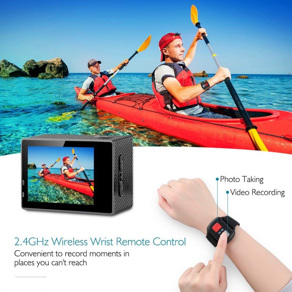 Dragon Touch Vision 3 4K Action Camera 16MP Underwater Waterproof Camera 170&deg; Wide Angle WiFi Sports Cam with Remote 2 Batteries and Mounting Accessories Kit
