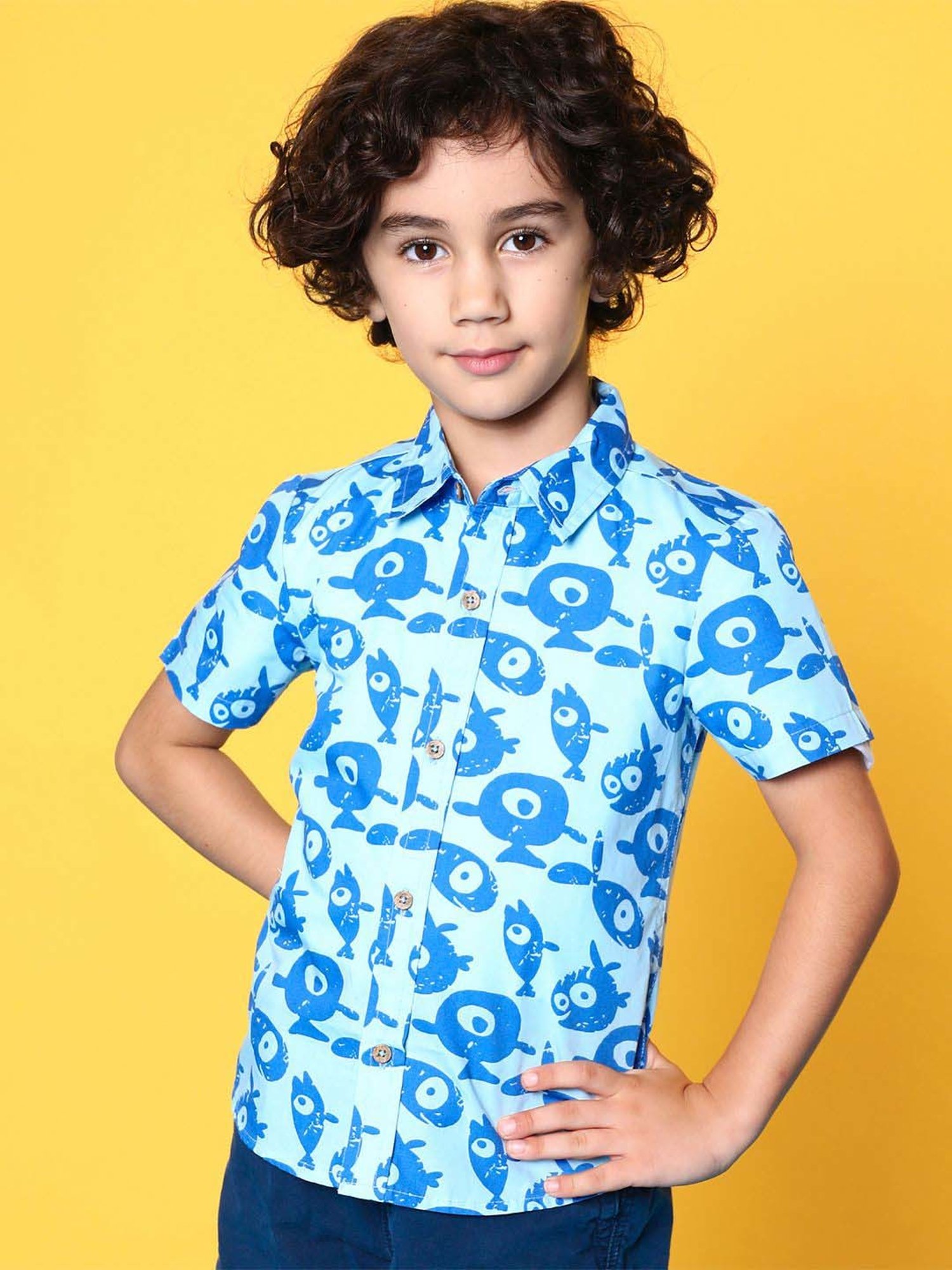 Nauti Nati Kids Blue Cotton Printed Shirt