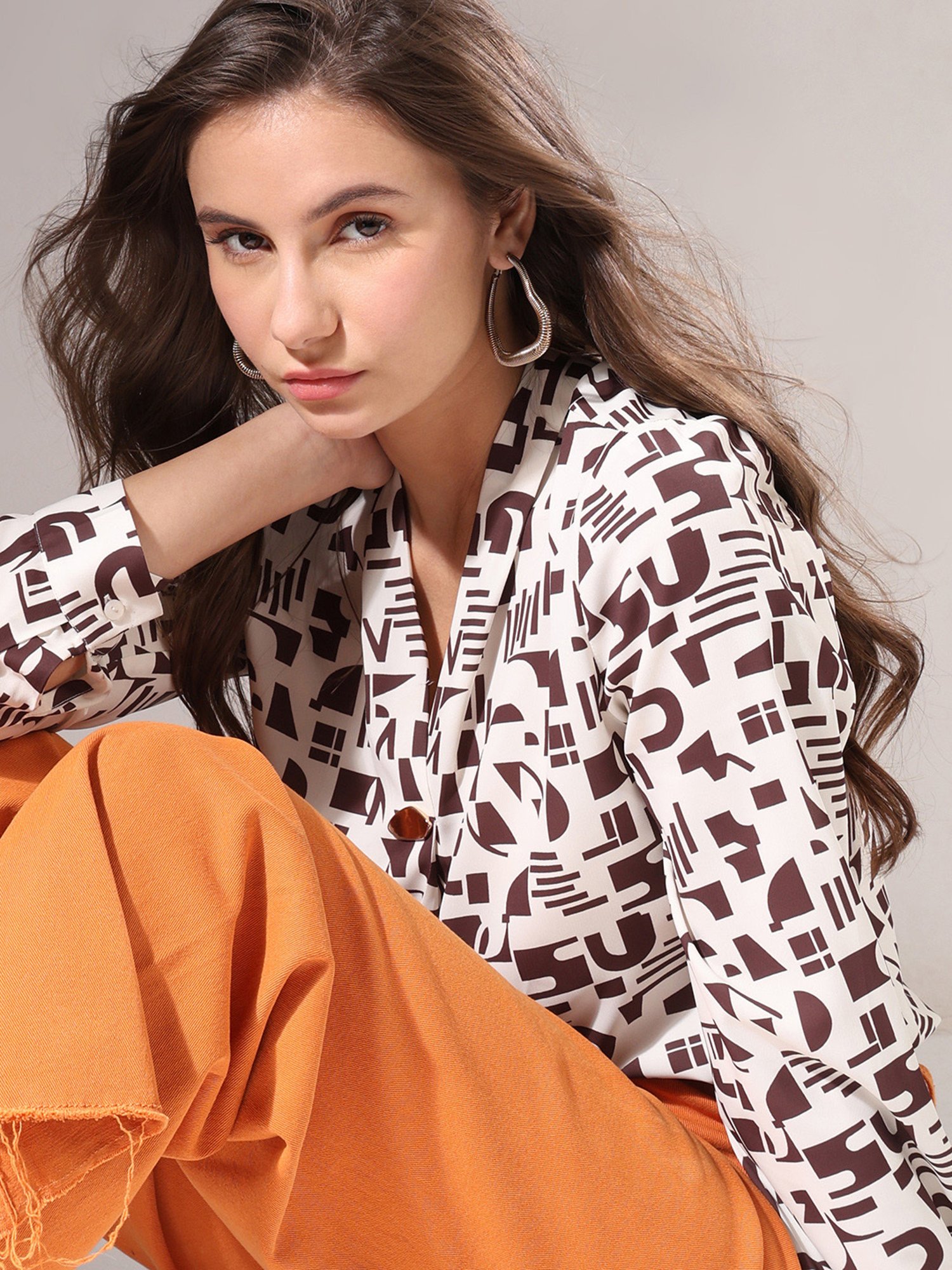 Vero Moda Beige & Brown Printed Top