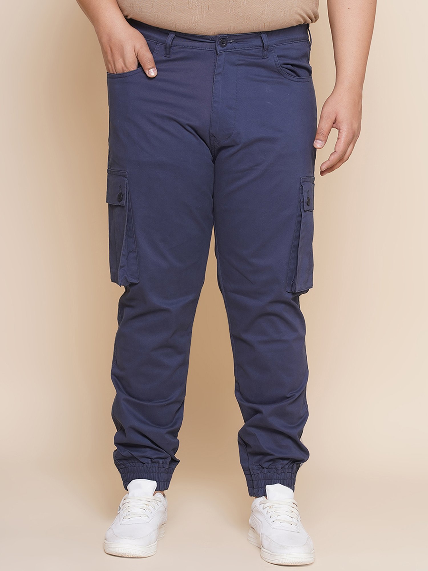 John Pride Navy Regular Fit Plus Size Cargo Joggers