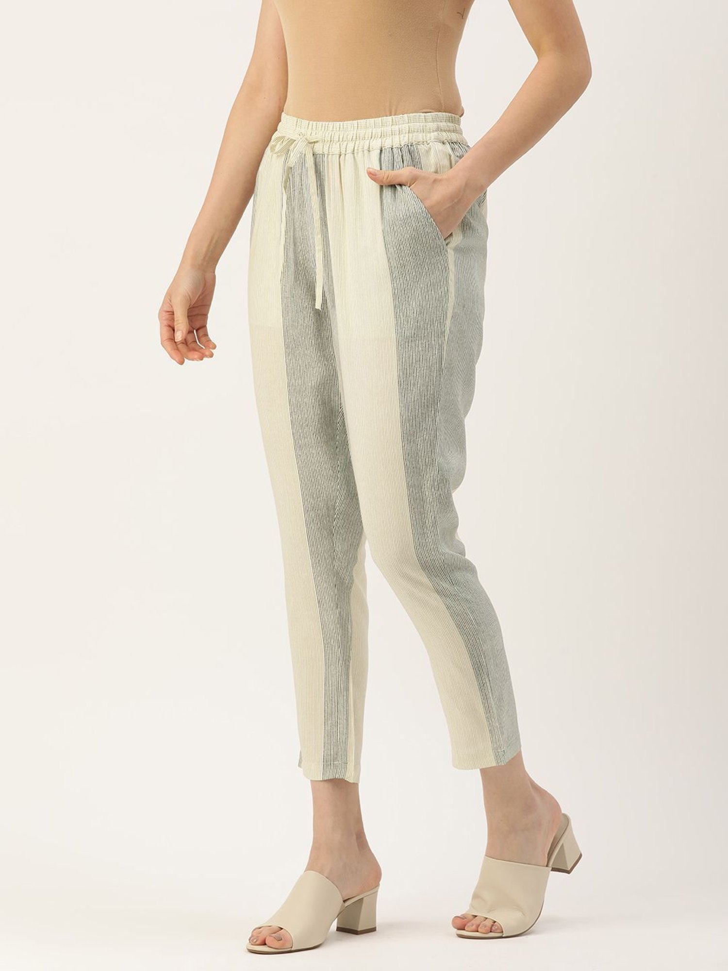 Amukti Off-White Striped Pants