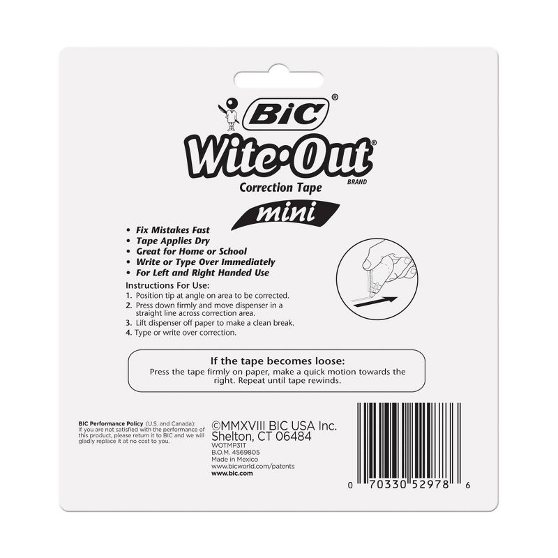 3pk Wite-Out Correction Tape Mini White - BIC