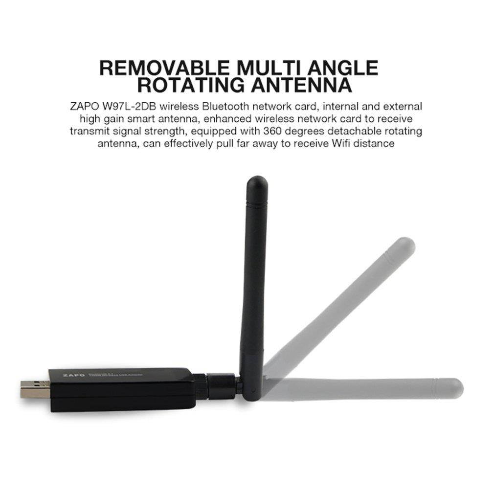 ZAPO W97L-2DB 1200Mbps WIFI 2.4GHz & 5.8GHz Intelligence Dual Band AC Wireless Network Adapter with Bluetooth 4.1