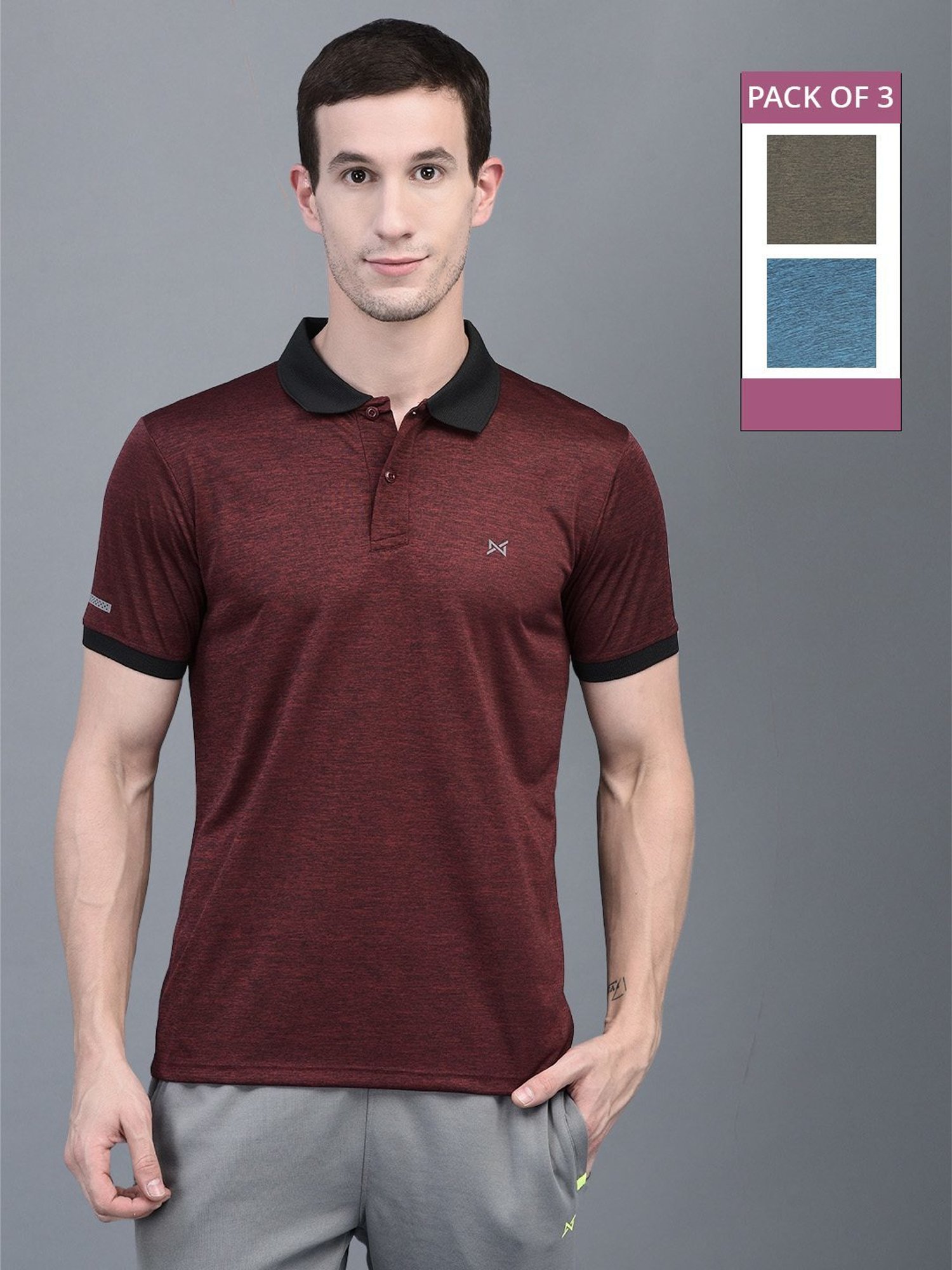 Force NXT Multicolored Regular Fit Sports Polo - Pack Of 3