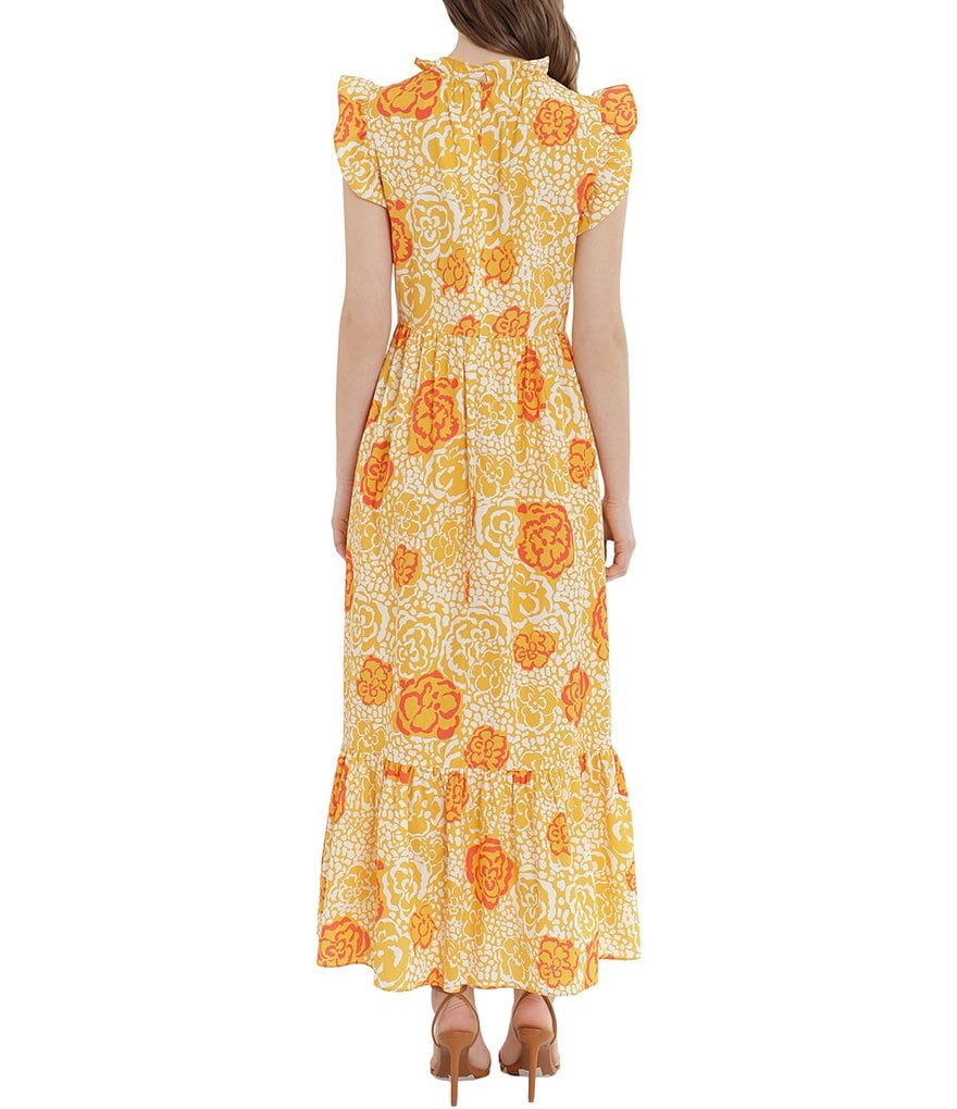 Donna Morgan Floral Cotton Ruffle Hem Crew Neck Maxi Dress