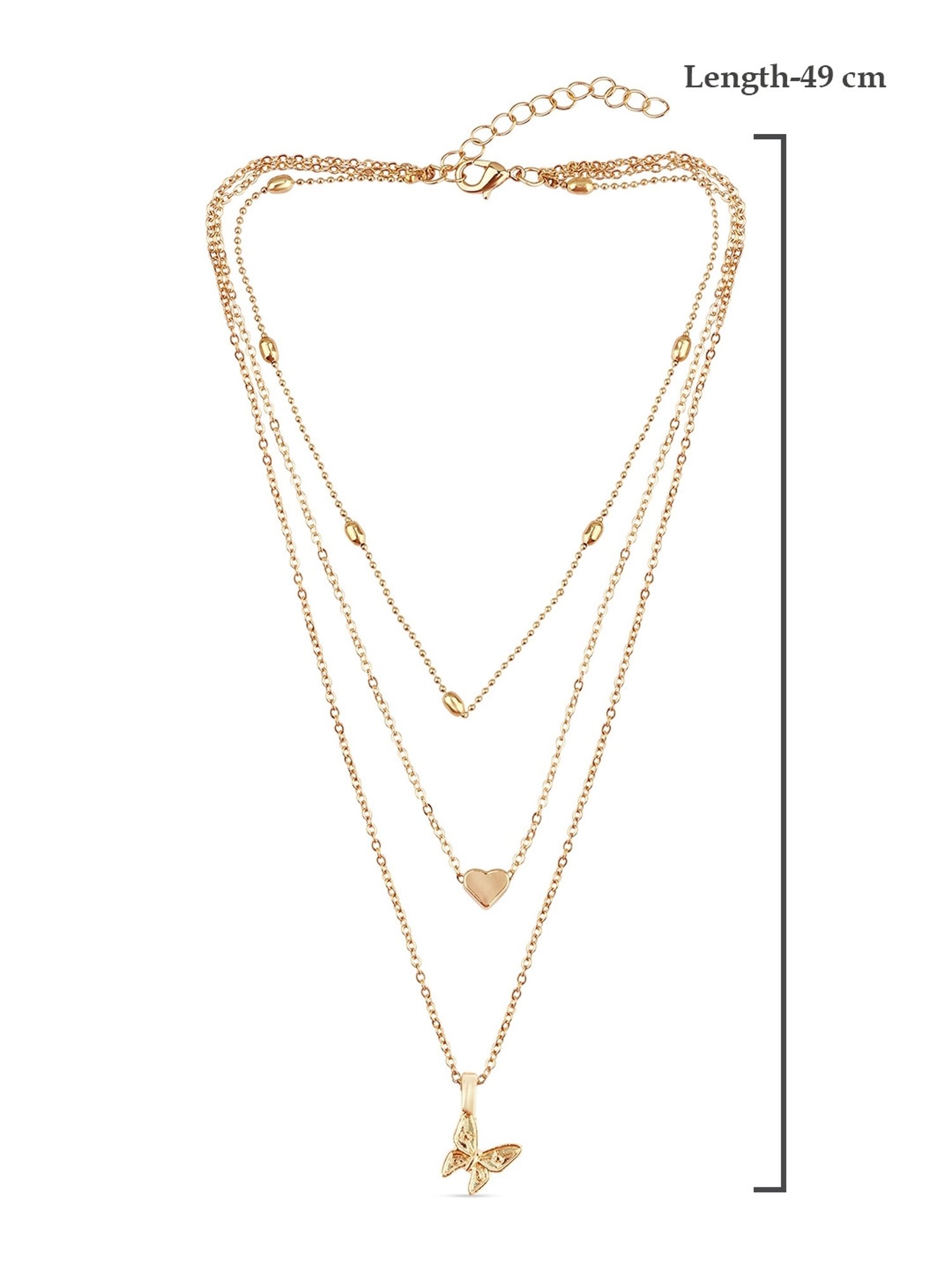 ToniQ Gold-Plated Butterfly & Heart Charm Layered Necklace for Women