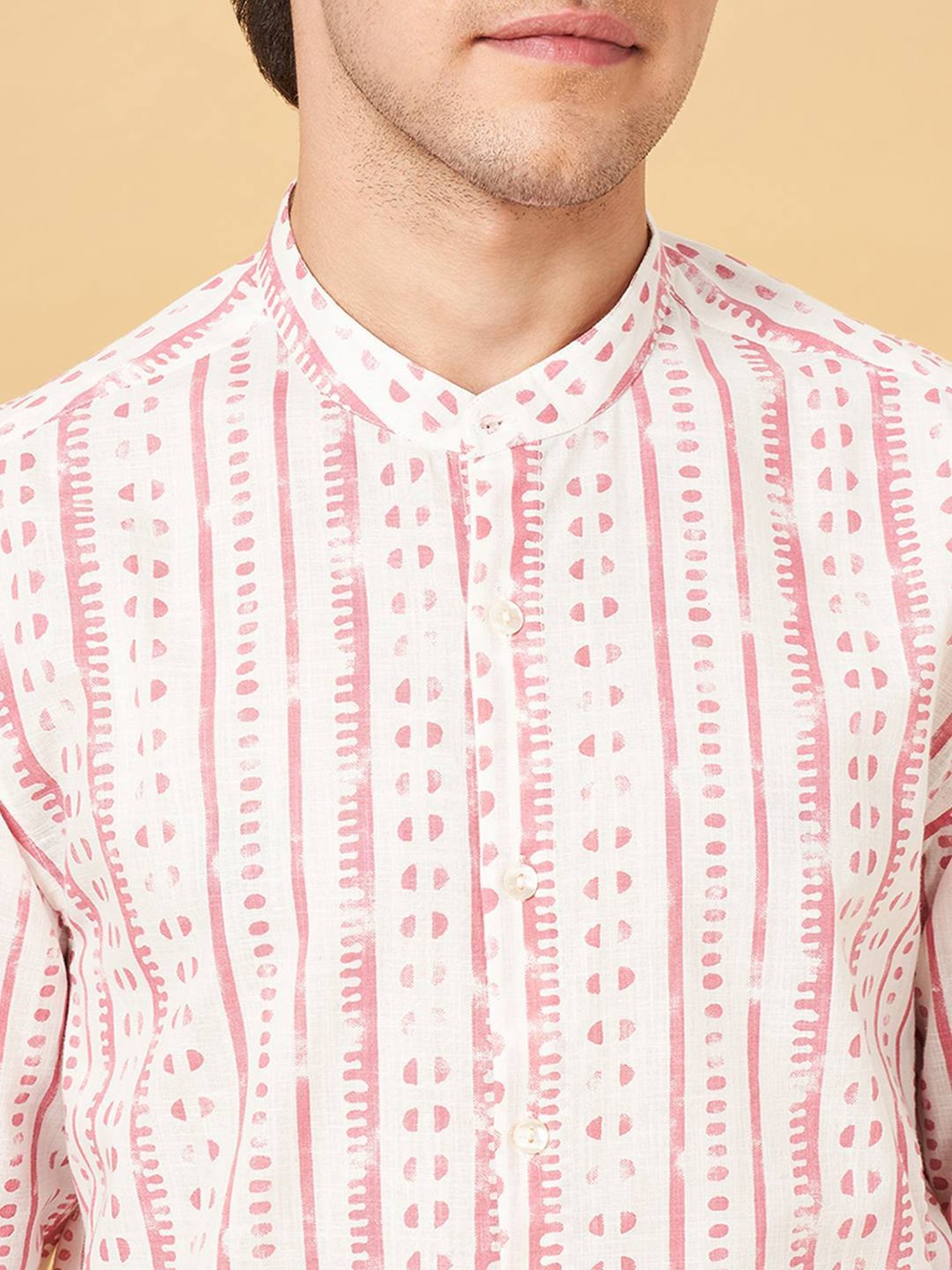 Indus Route by Pantaloons Coral Blush Cotton Regular Fit Printed Shirt
