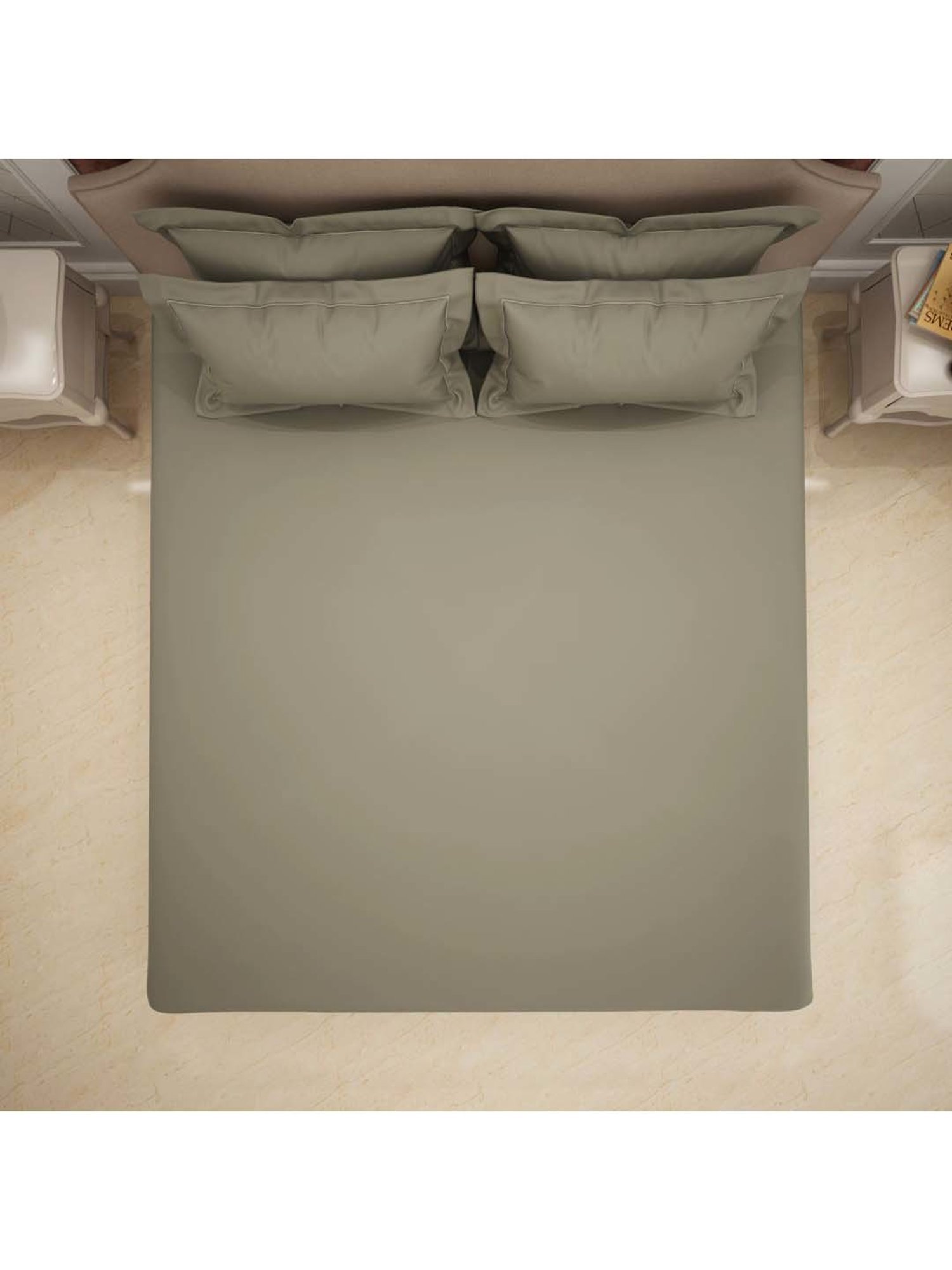 Spaces Light Grey Cotton 600 TC King Bed Sheet With Pillow Covers