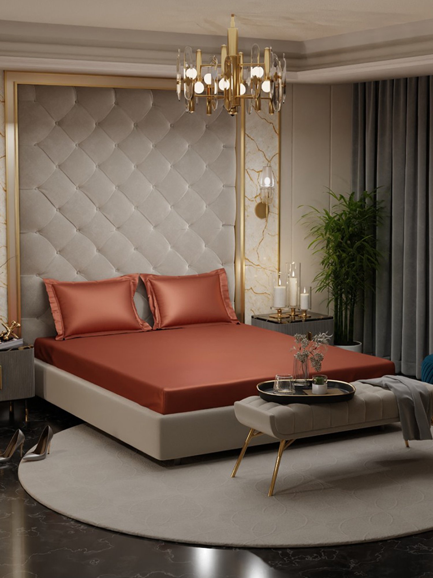 Stoa Paris Tan 300 TC Polyester Super King Fitted Sheet with 2 Pillow Covers