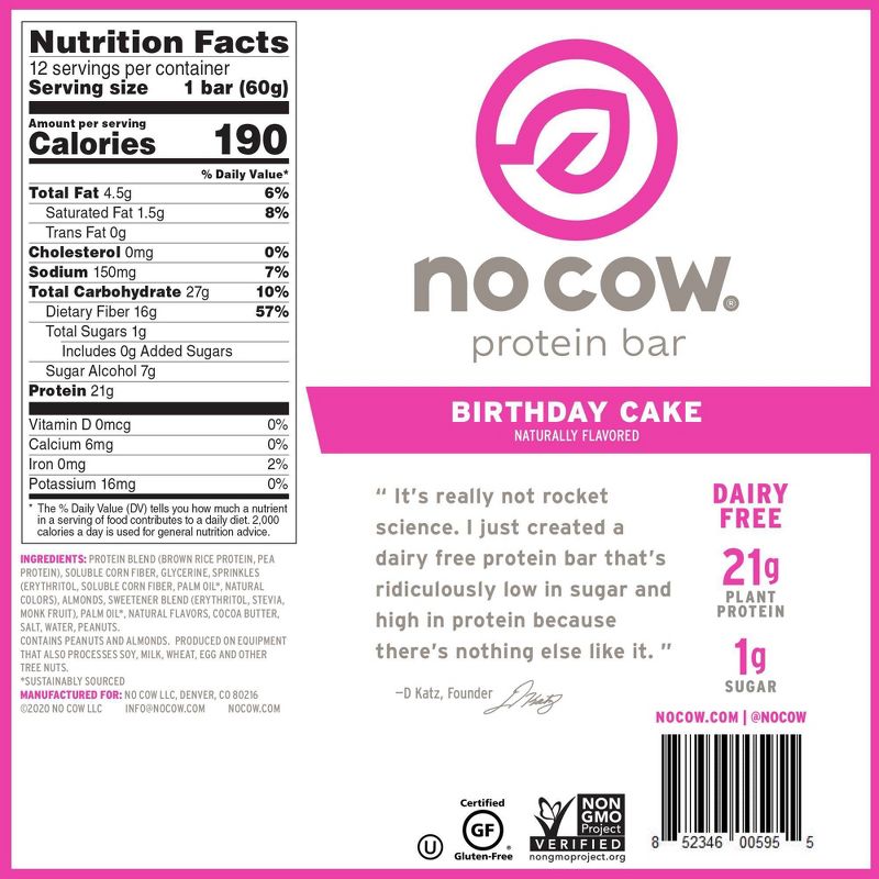 No Cow Protein Bars - Birthday Cake - 4pk
