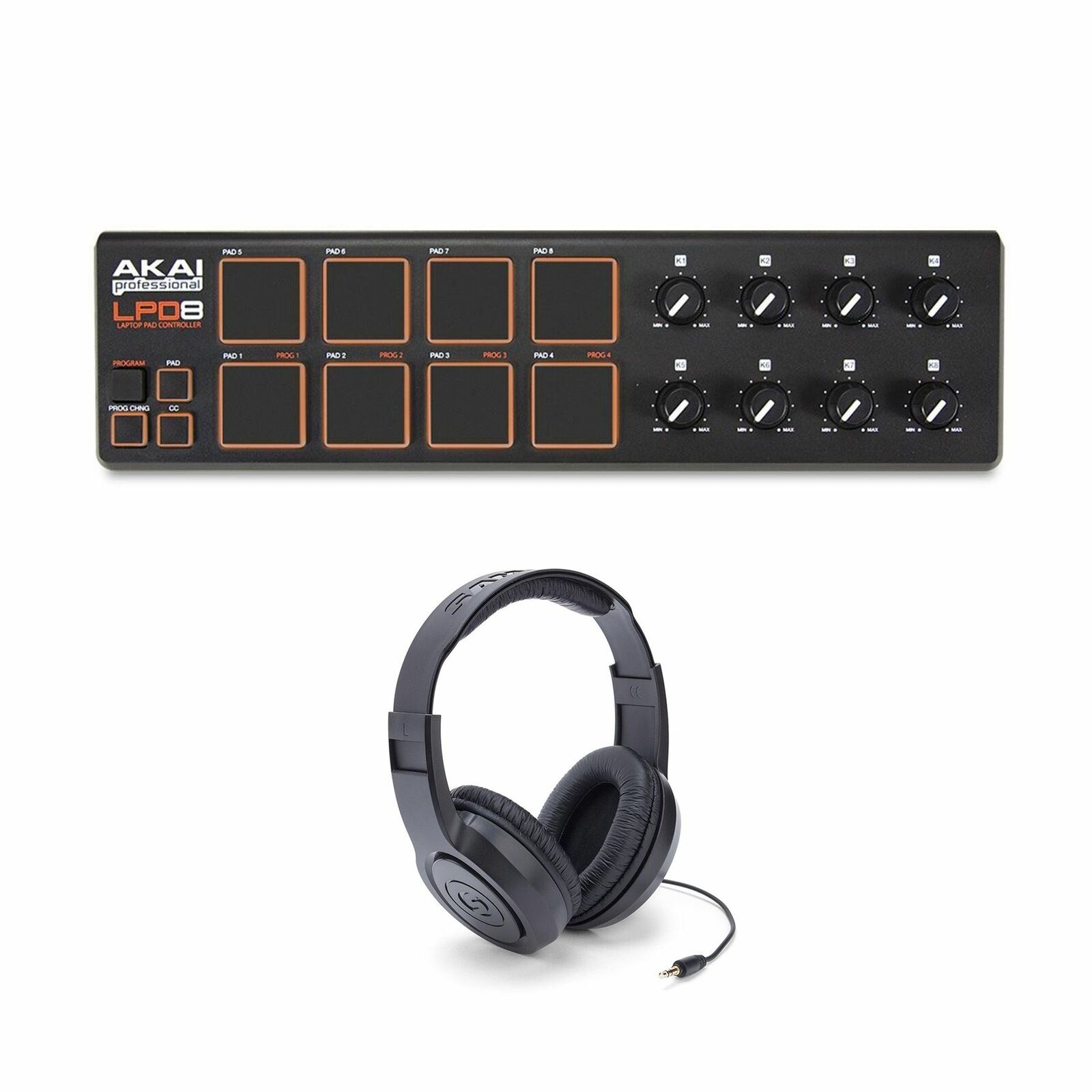Akai LPD8 V2 Bundle with Samson SR350 Headphones