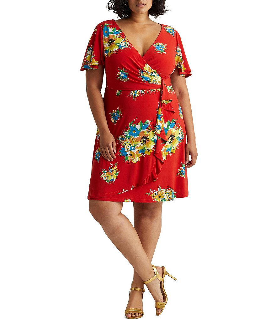 Jessica Howard Plus Size Crew Neck 3/4 Sleeve Printed Trapeze Dress