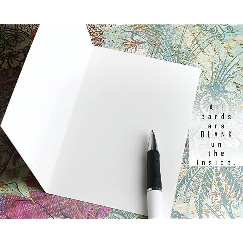 Pack Blank Greeting Note Card Bulk, Shades of Blue Floral Foliage, Envelopes Included, 4x6