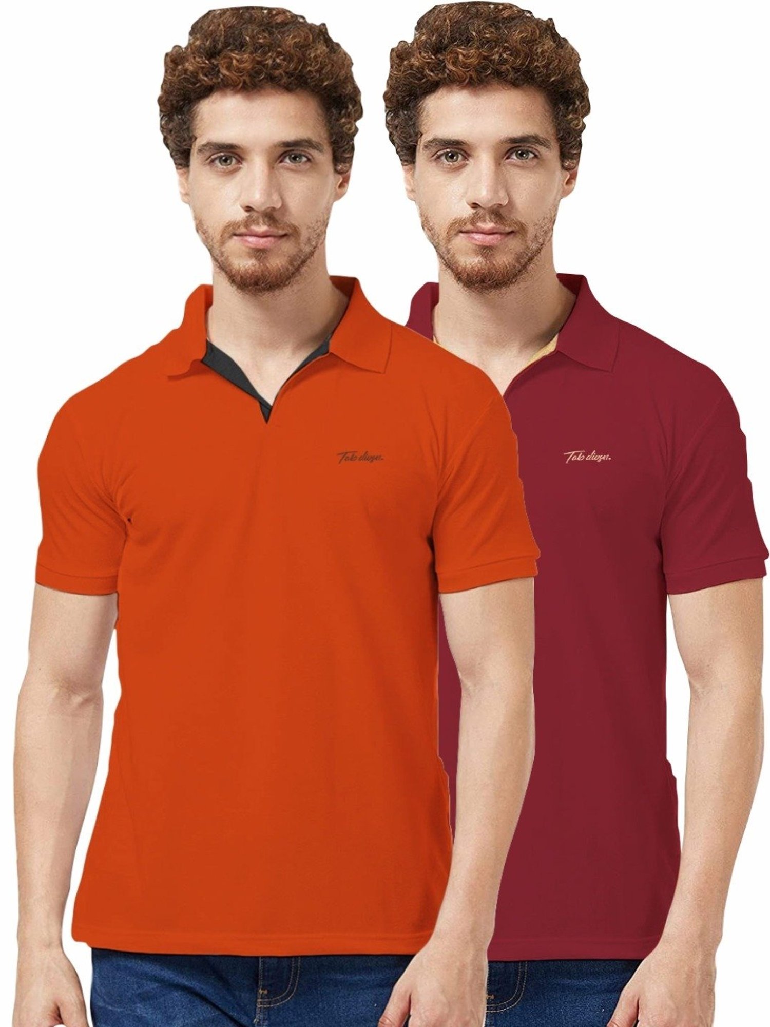 Tab91 Rust & Maroon Regular Fit Printed Polo T-Shirts
