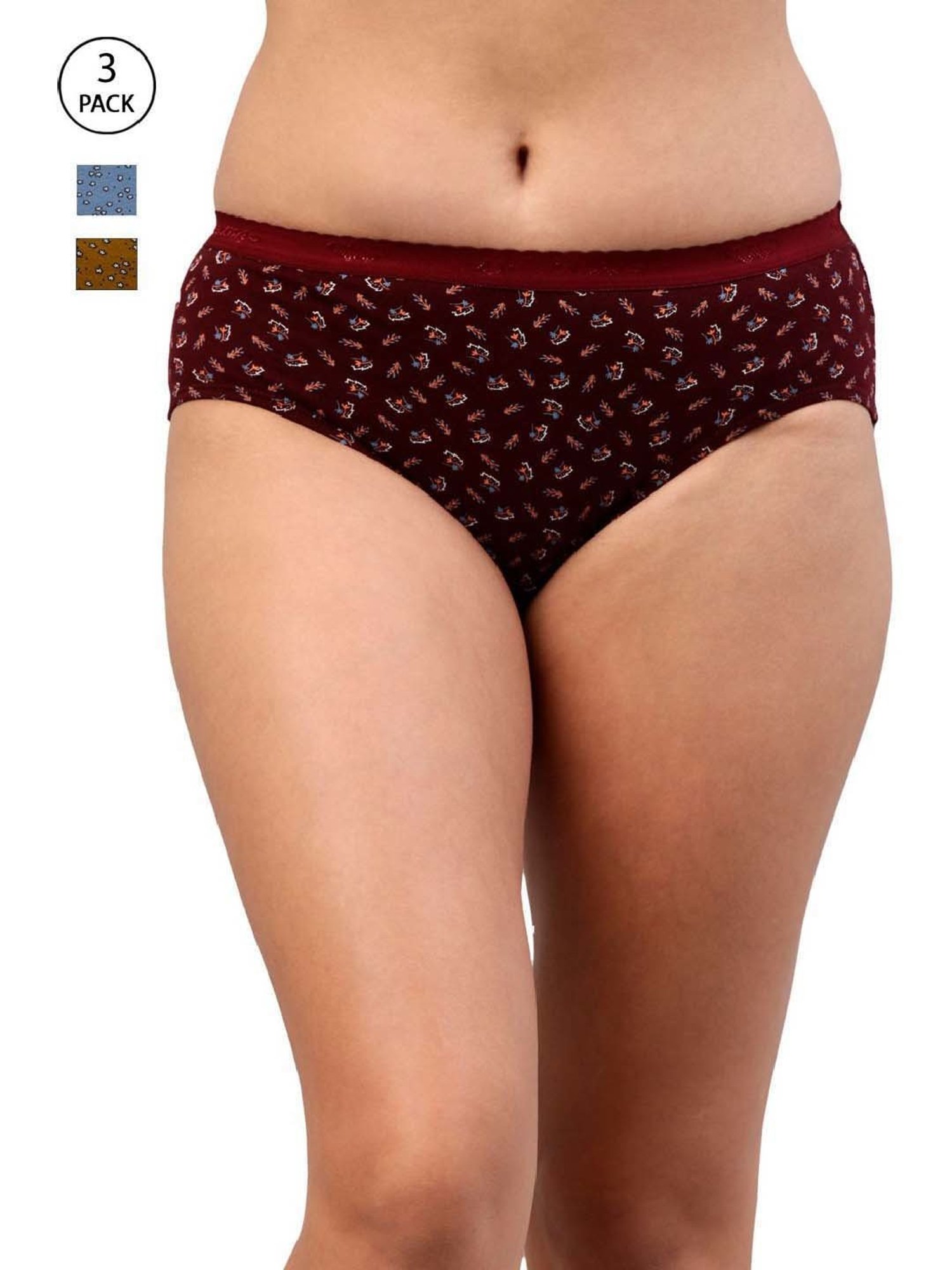 FEELINGS Assorted Color Cotton Printed Hipster Panties - Pack of 3