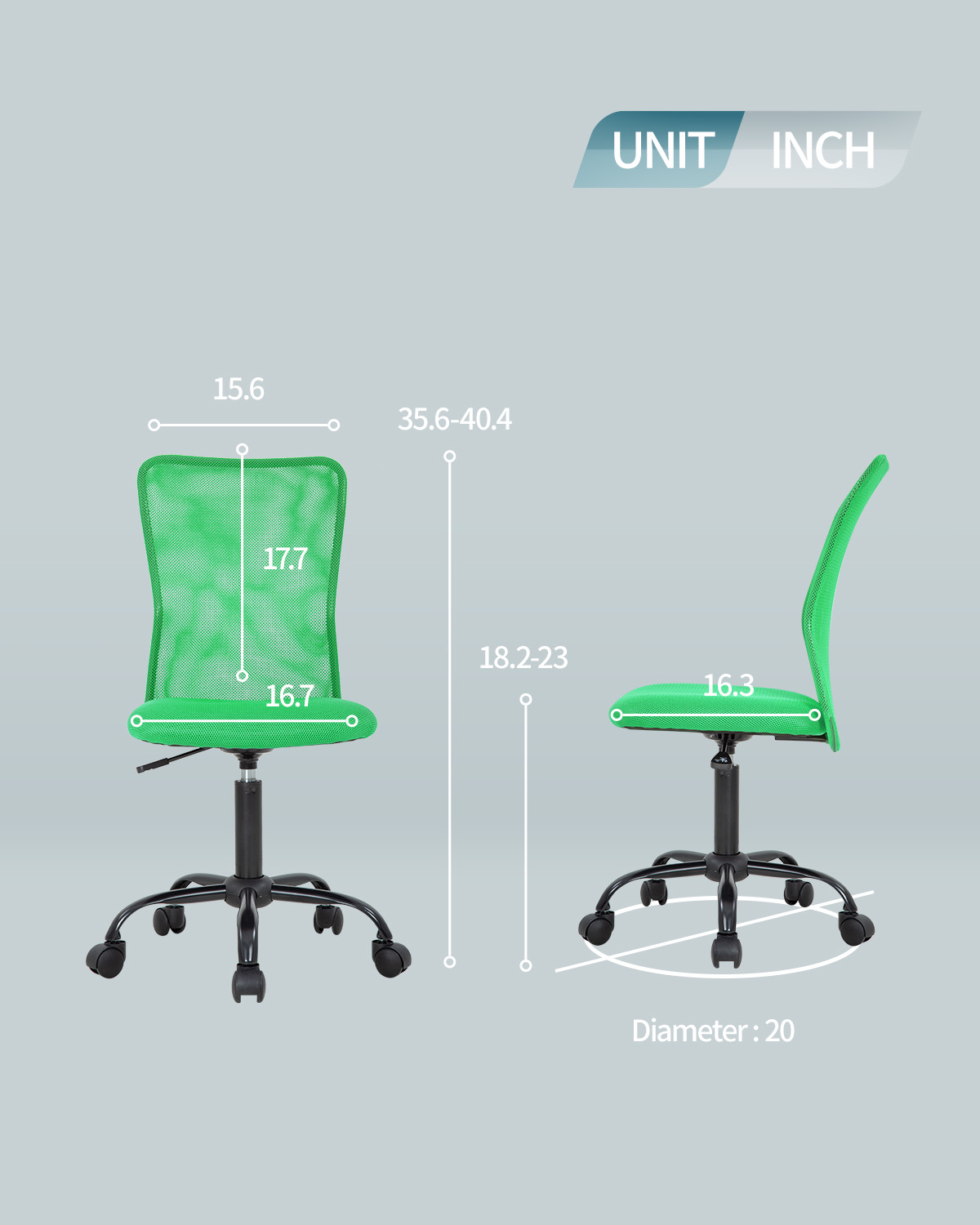Mesh Office Chair Desk Chair Computer Chair with Ergonomic Lumbar Support without Arms Adjustable Swivel Rolling Chair for Men(Green)