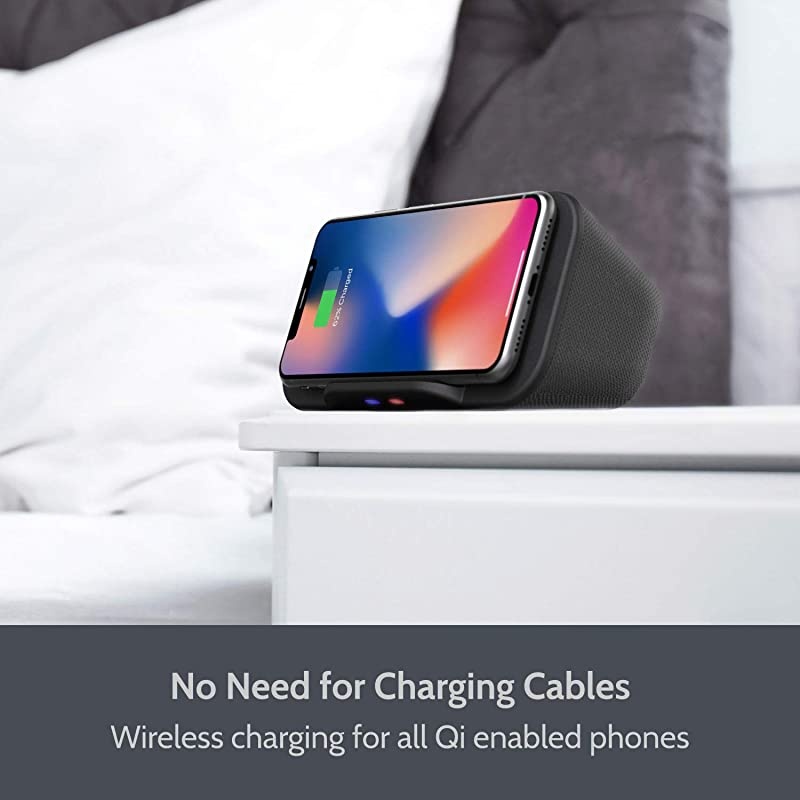Speaker with Wireless Charger Stand, Premium Stereo Sound Speaker 18 Hours Playtime, 2 in 1 Home Audio Player Qi Charger Charging Compatible with iPhone, Samsung, Qi-Enabled Smartphones