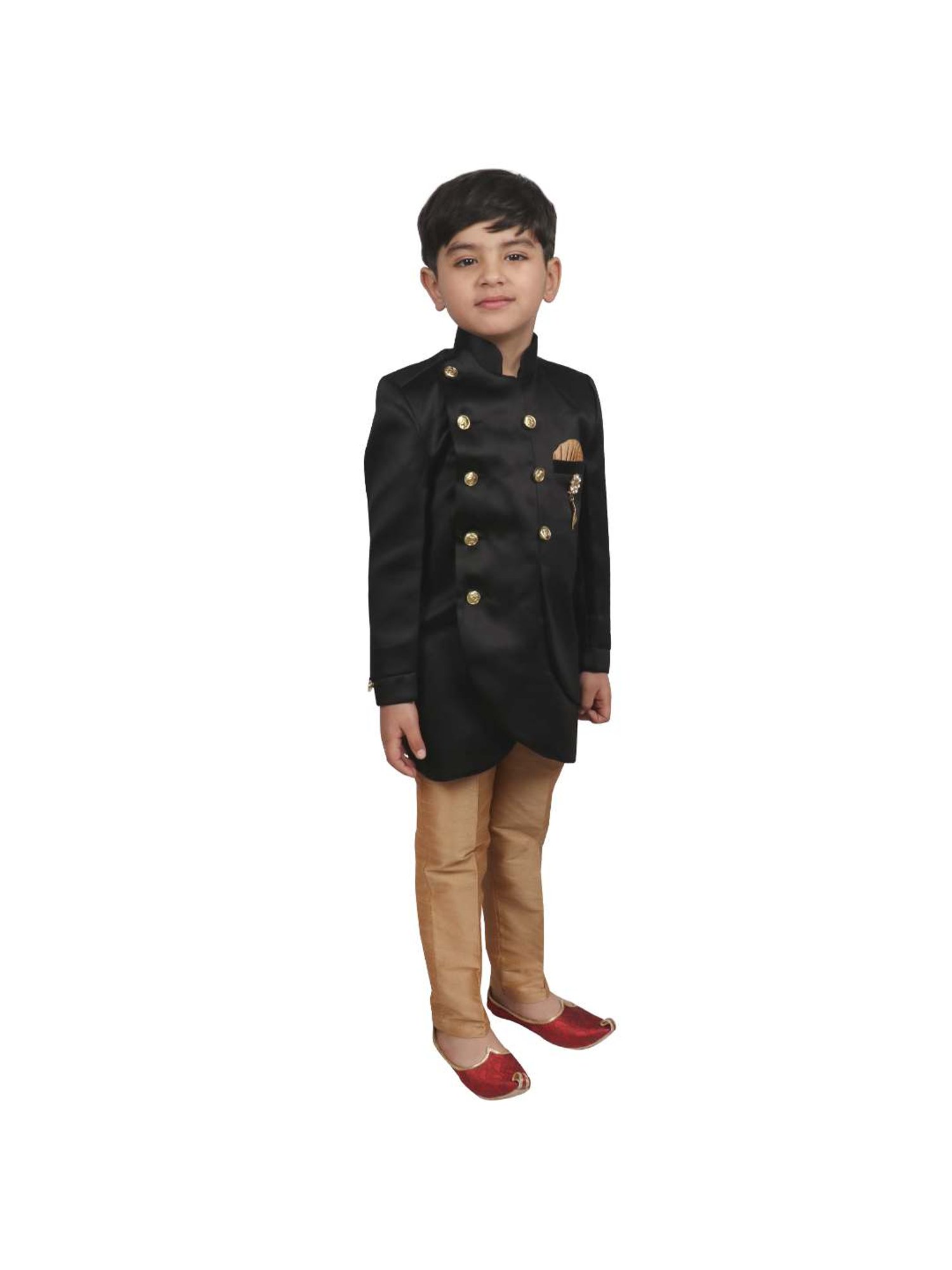 SG Yuvraj Kids Black & Brown Solid Sherwani with Pyjama