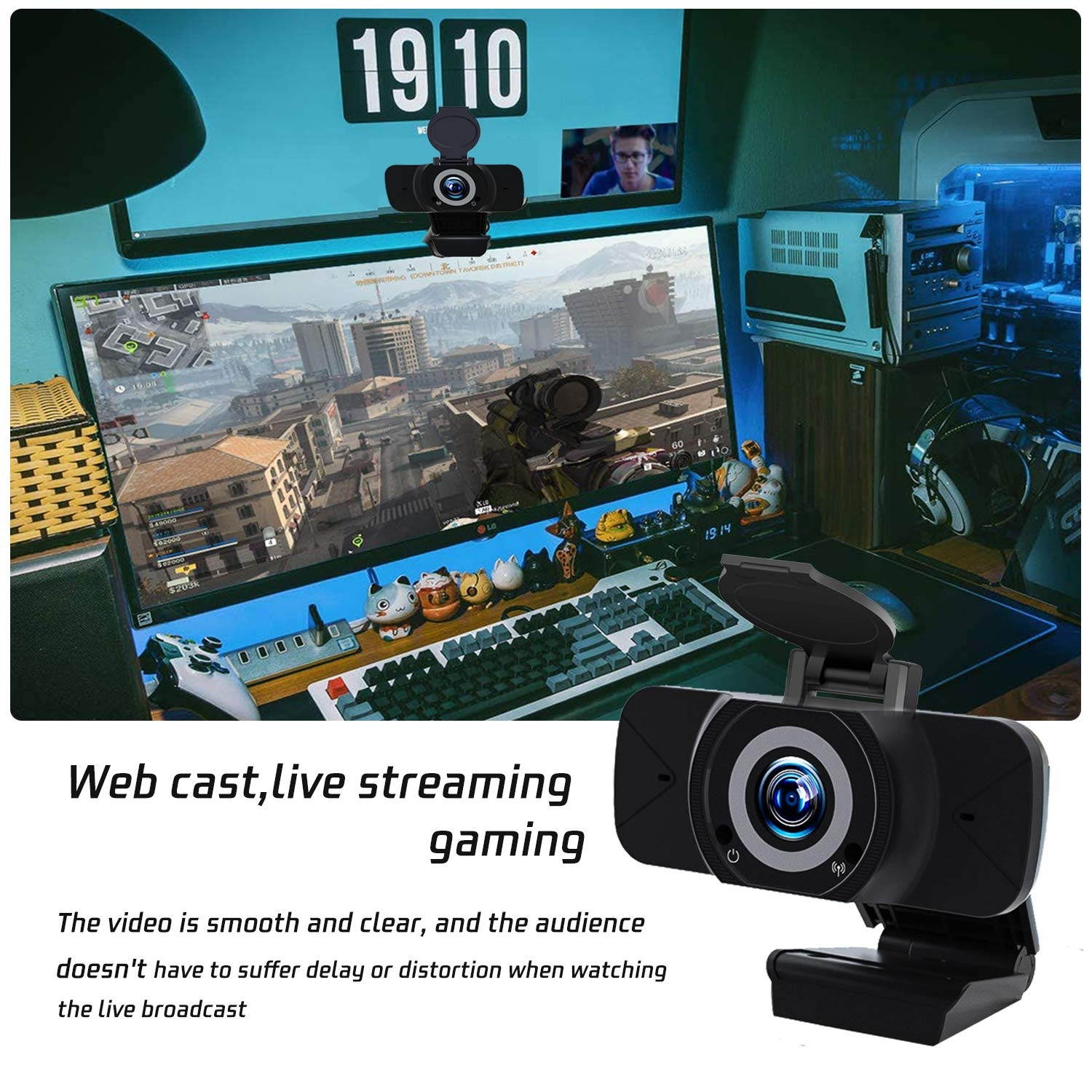[2020 Premium Version] 1080P HD Auto Focus Webcam with Privacy Cover & Microphone,Rotatable Wide Angle Web Cam USB Camera for PC Desktop & Laptop,Video Conferencing, Online Work (with Cover)