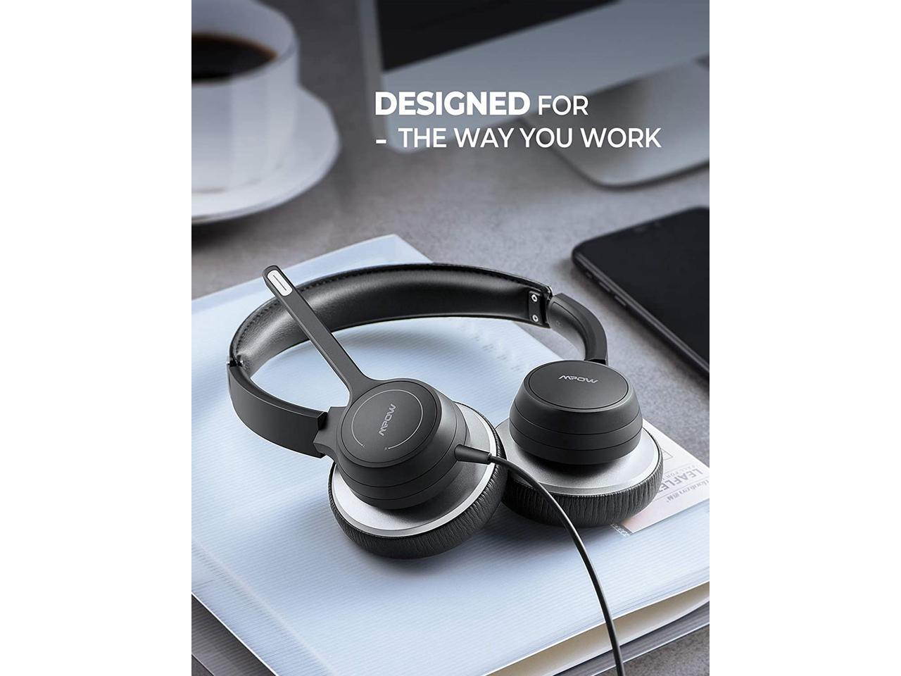 Mpow HC6 USB Headset with Microphone, Comfort-fit Office Computer Headphone, On-Ear 3.5mm Jack Call Center Headset for Cell Phone, 270 Degree Boom Mic, in-line Control with Mute for Skype, Webinar