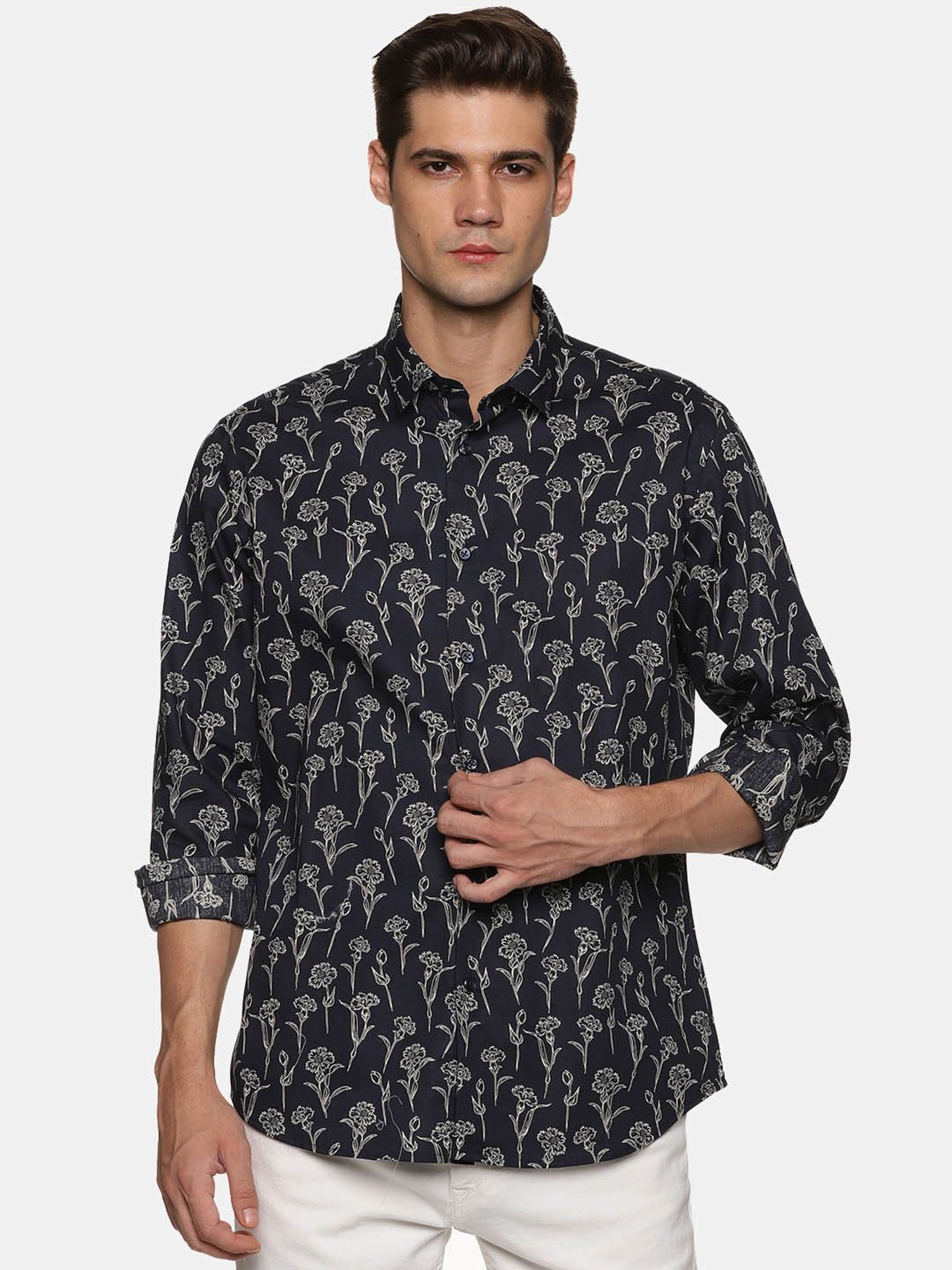 Don Vino Black Regular Fit Printed Shirt