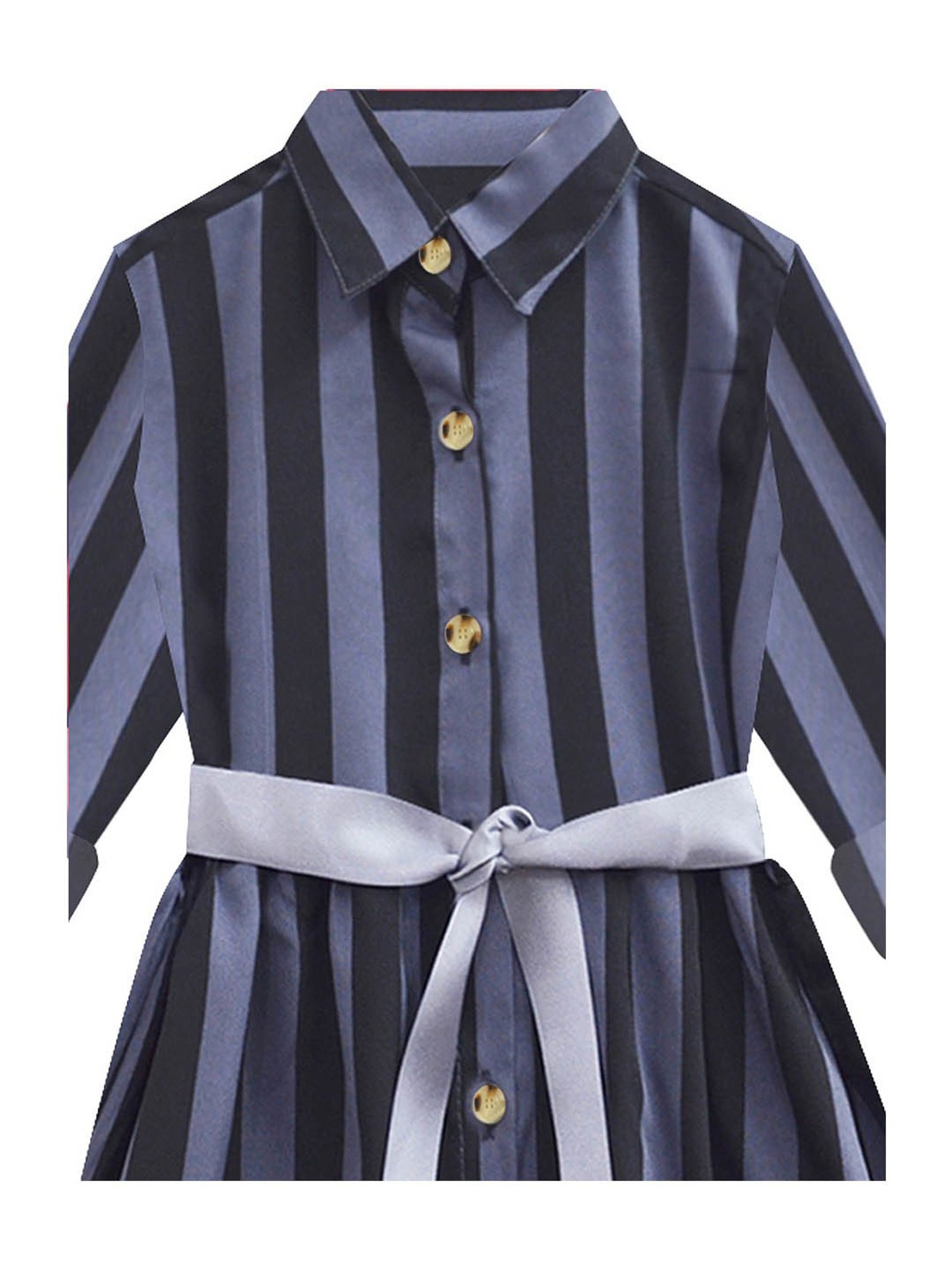 A.T.U.N. Charcoal Grey & Black Striped Full Sleeves Shirt Dress