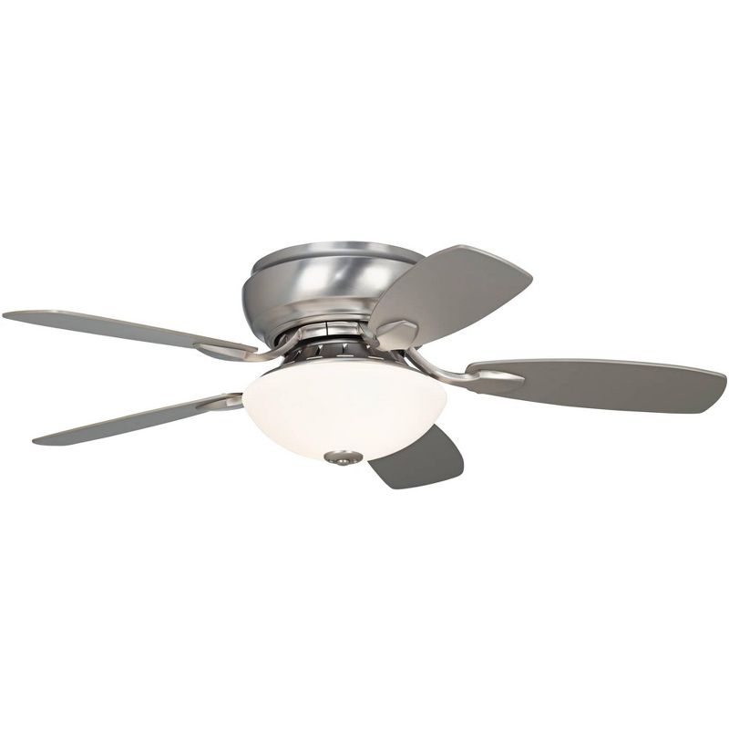 44" Casa Vieja Modern Hugger Ceiling Fan with Light LED Brushed Nickel Reversible Silver White Blades Frosted Glass Living Room