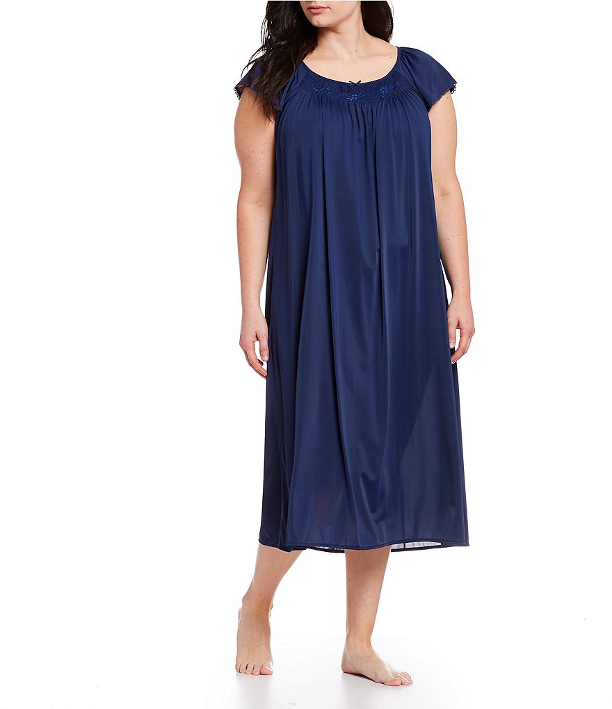 Miss Elaine Plus Embroidered Flutter Sleeve Round Neck Nightgown