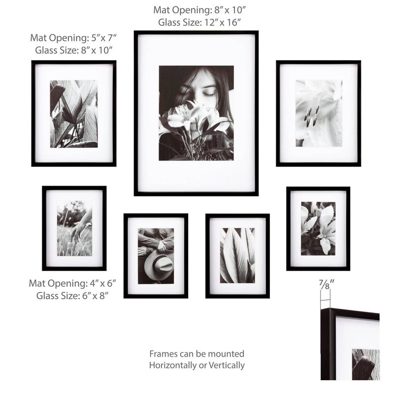 7pc Gallery Wall Frame Set with Decorative Art Prints and Hanging Template Black - Gallery Solutions