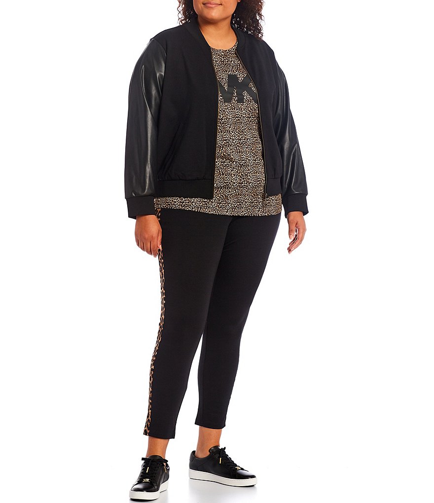 Ali Miles Plus Size Mixed Animal Print Open-Front Drop Needle Onion Skin Jacket