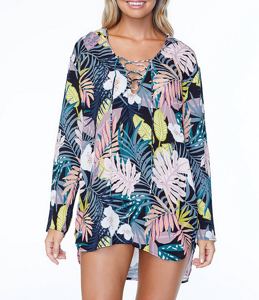 Becca by Rebecca Virtue Beach Date Hooded V-Neck Sleeveless Swim Cover Up Dress
