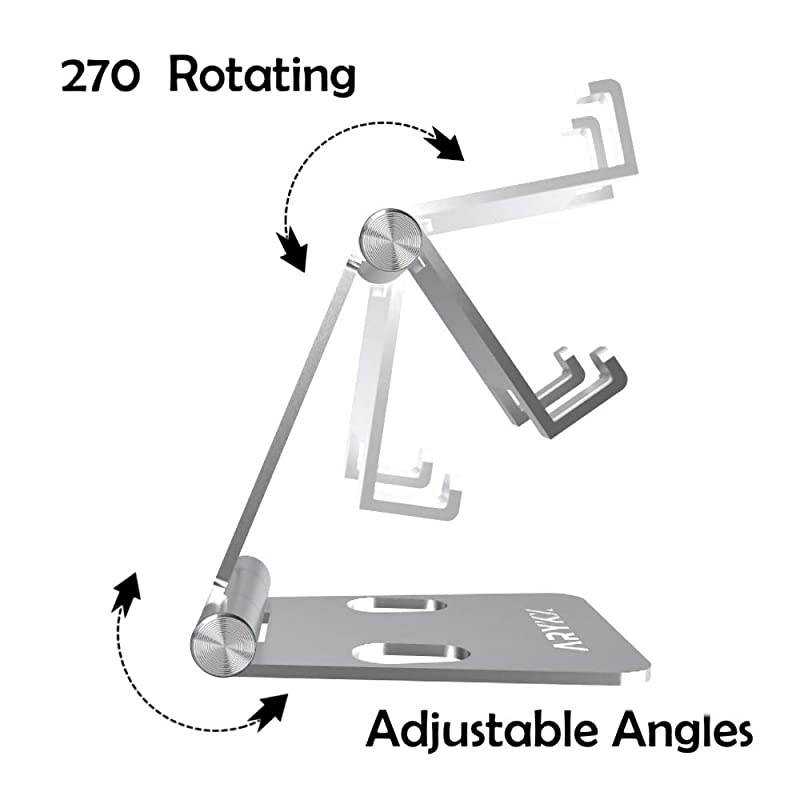 Desktop Phone Holder Stand Smartphone Tablet Cradle Foldable Aluminum Standing Bracket Compatible with iPhone Nintendo Switch Portable Screen Mount 270Degree Adjustable Angle