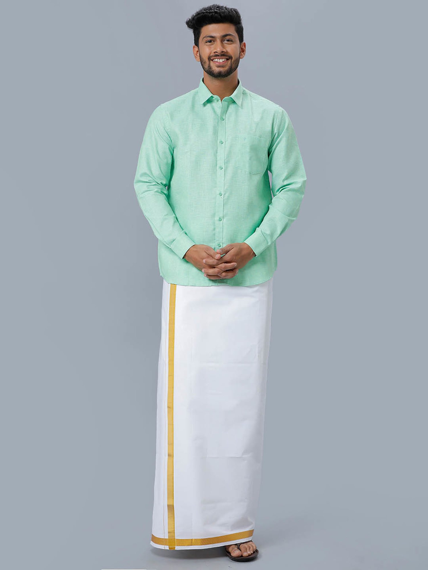 Ramraj Sea Green Regular Fit Shirt