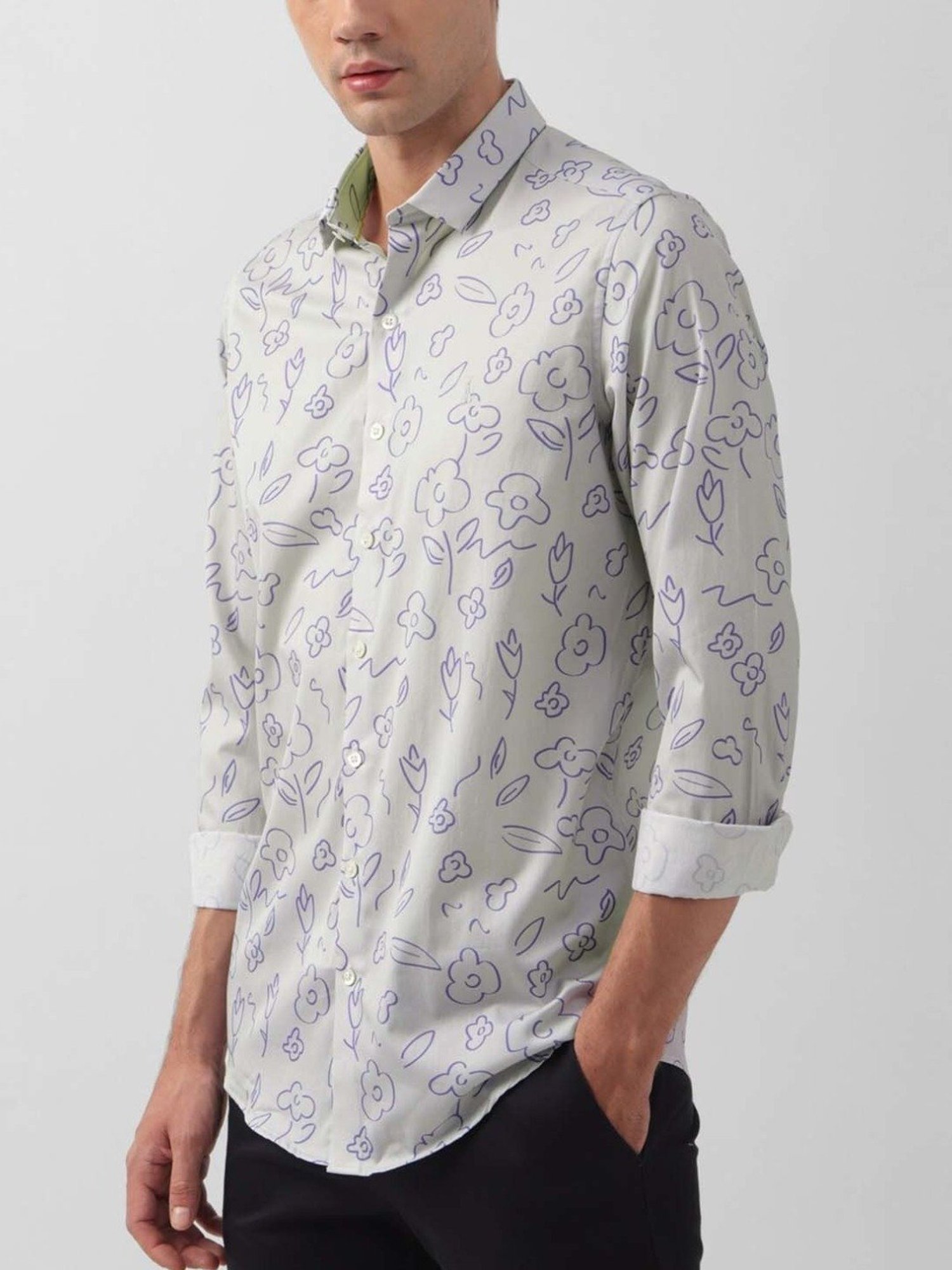 Simon Carter London Grey Printed Slim Fit Shirt