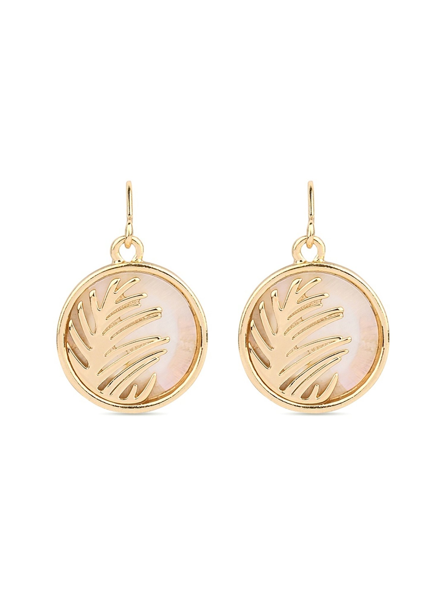 Accessorize London Gold Moonstone Circle Leaf Drop Earrings