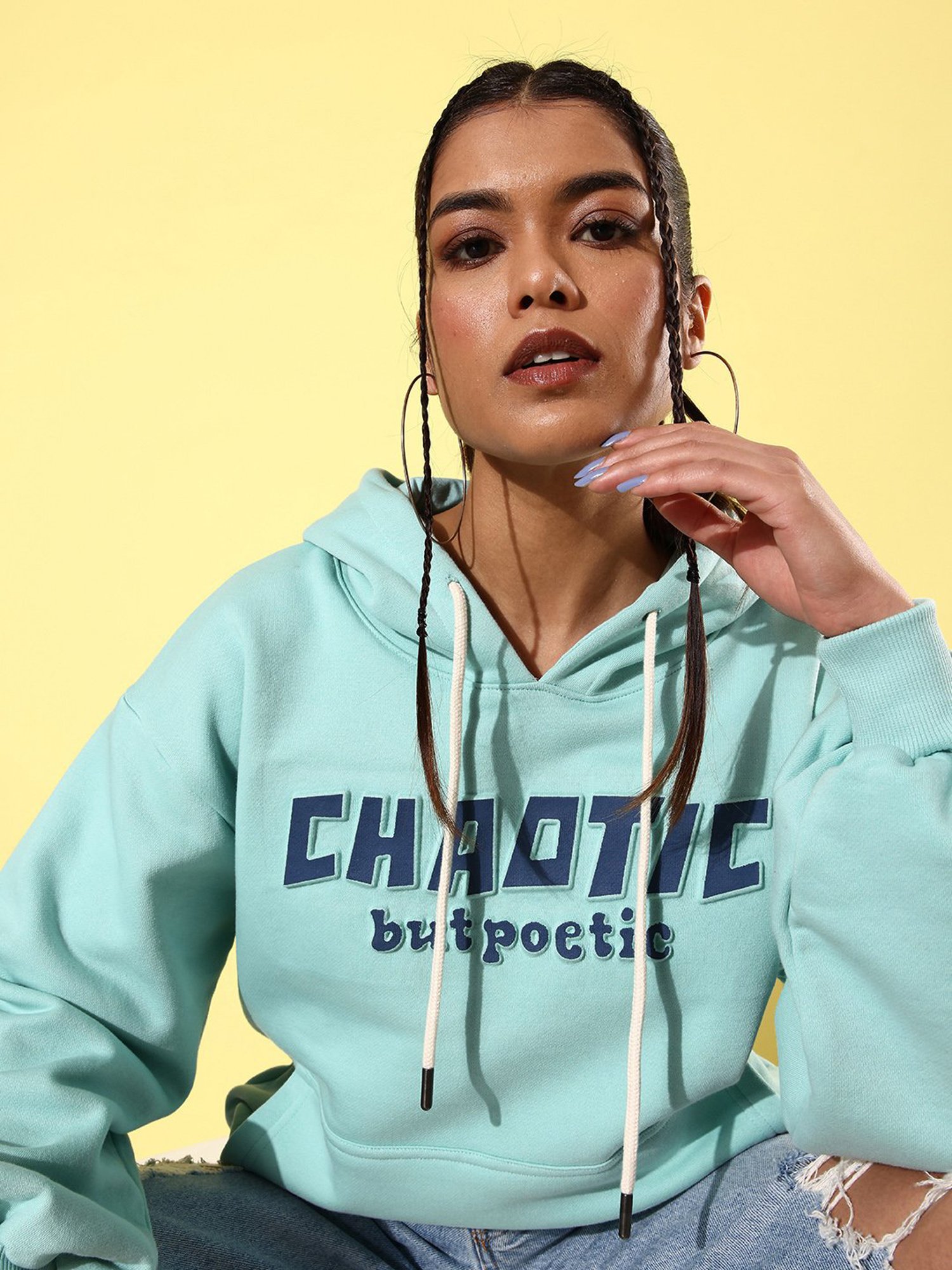 Difference of Opinion Turquoise Fleece Graphic Print Oversized Sweatshirt