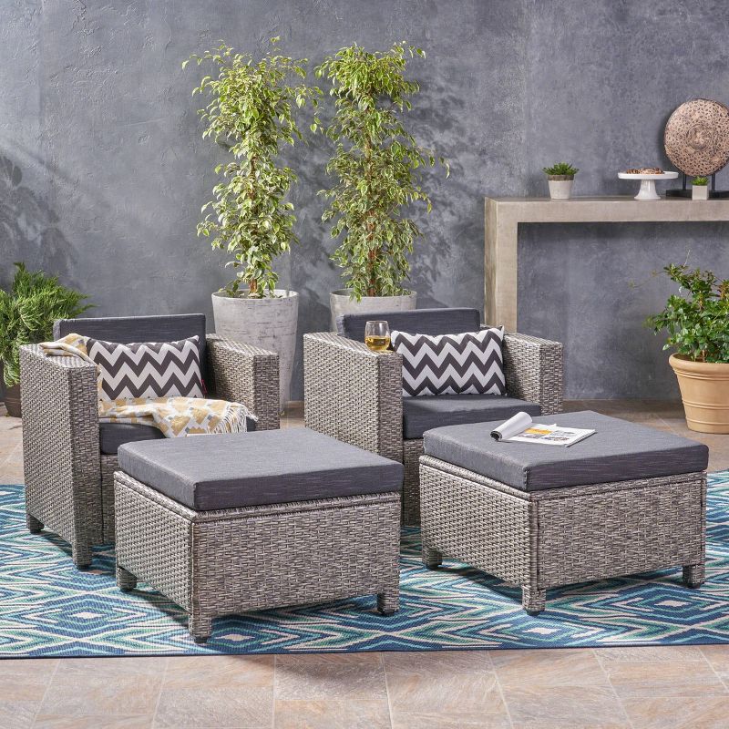 Puerta 4pc Wicker Chair and Ottoman Set - Mixed Black/Dark Gray - Christopher Knight Home