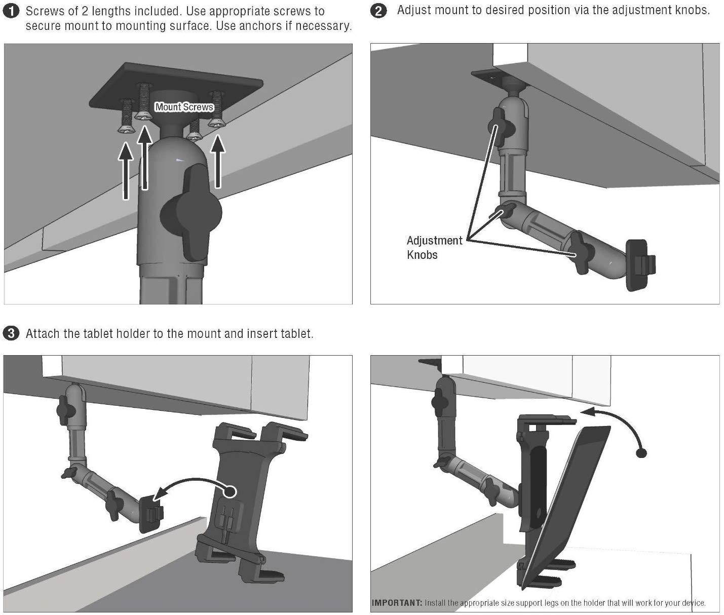 Arkon Heavy Duty Tablet Wall Drill Base Mount with 8 inch Arm for iPad Air iPad Pro iPad 4 3 2 Retail Black - TAB806