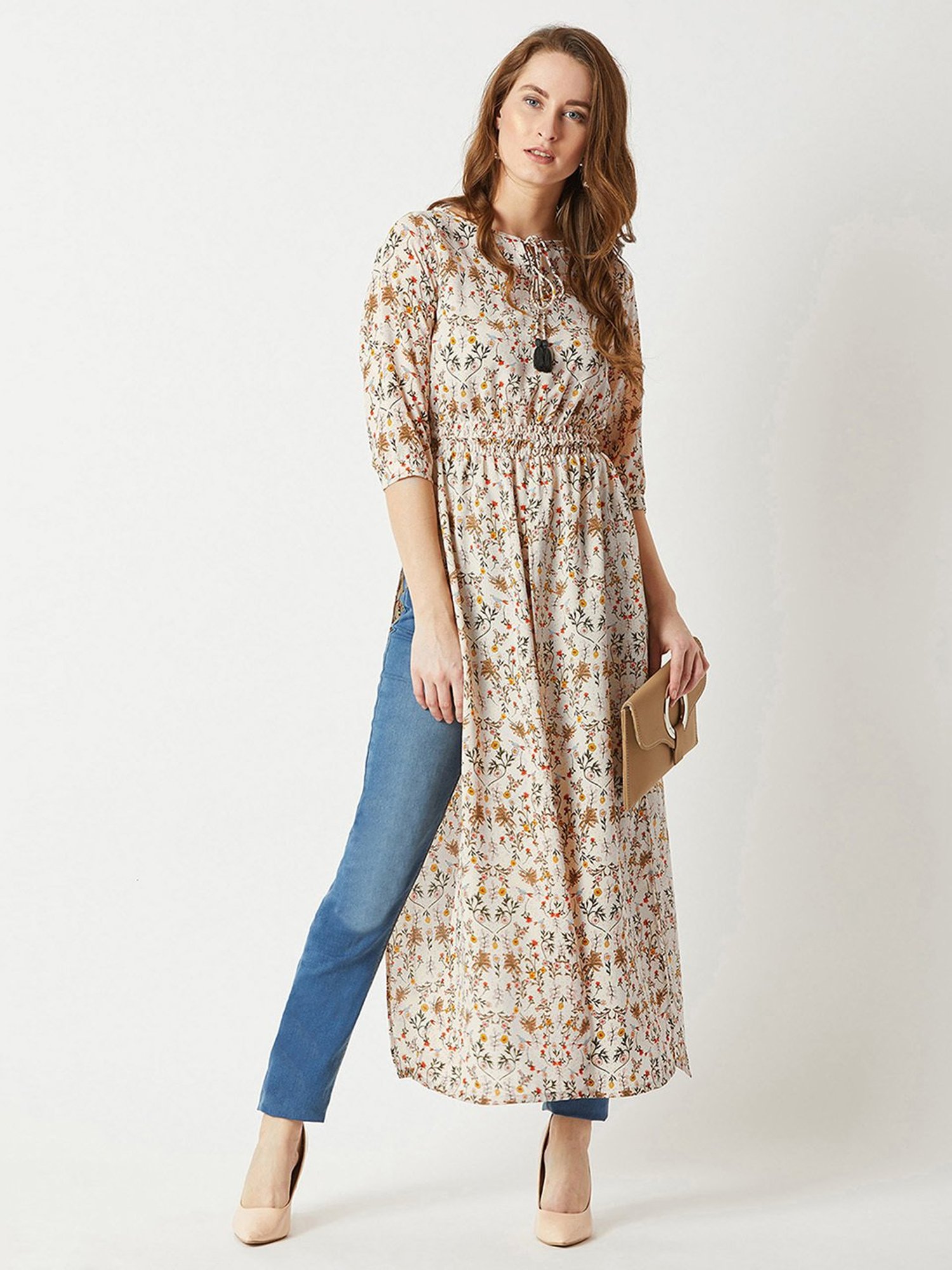 Miss Chase Beige Floral Print Maxi Top