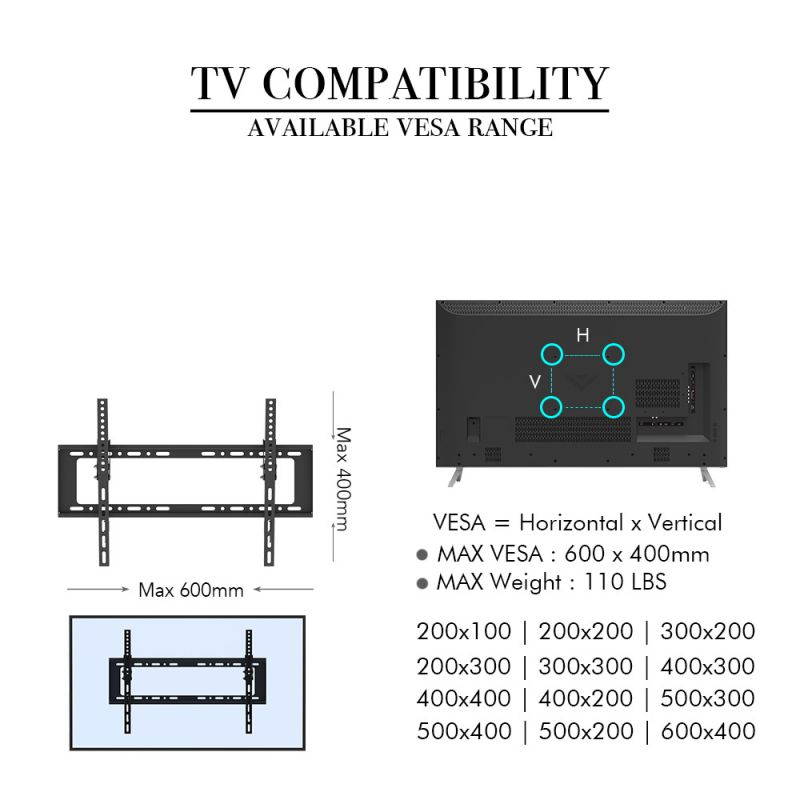 LEADZM Tilt TV Wall Mount Low Profile, Tilting TV Mount Bracket for Most 32-70" Flat Screen LED, LCD, OLED, 4K TVs, TV Bracket VESA 600x400mm Weight Capacity Up to 110lbs, Space Saving