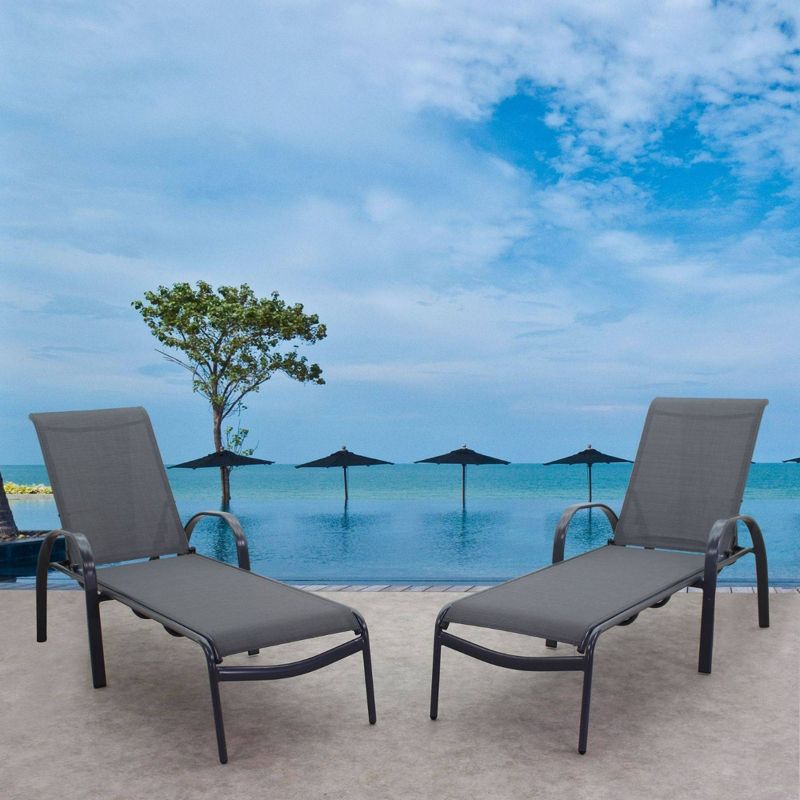 Santa Fe 2pc Aluminum Chaise Lounge Chairs - Silver - Courtyard Casual